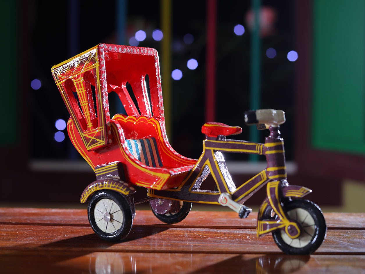  Handpainted Multicolor Wooden Rickshaw Children Miniature Toy 