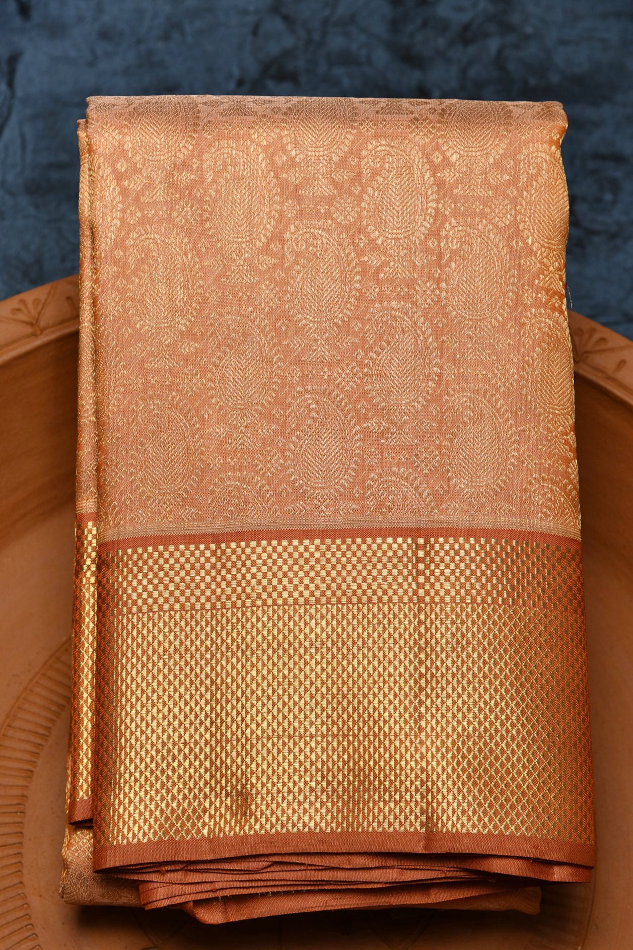  Paisley Pattern Peach Kanchipuram Silk Saree 