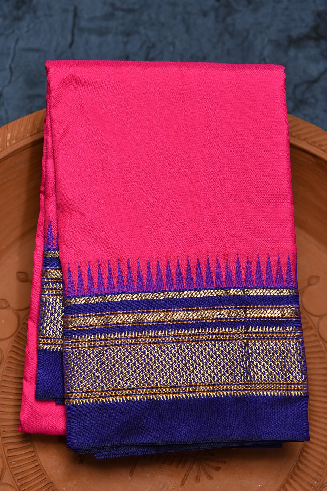  Mayilkan Design Temple Border Rani Pink Kanchipuram Silk Saree 