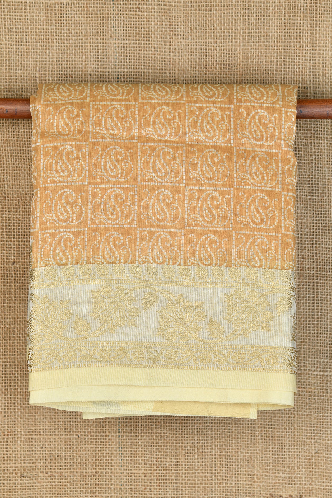  Leaf Design Border With Checks And Paisley Light Sand Brown Kota Cotton Saree 