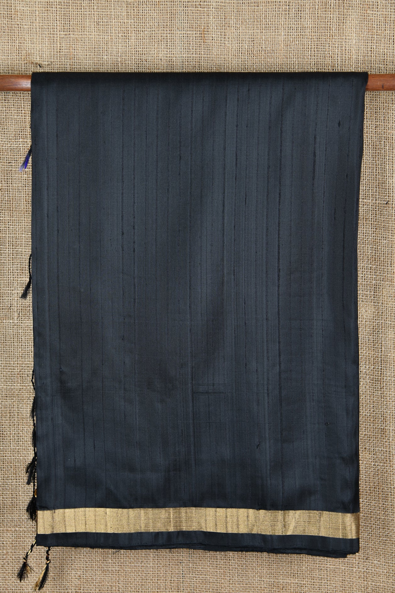  Gold Zari Black Plain Silk Saree 