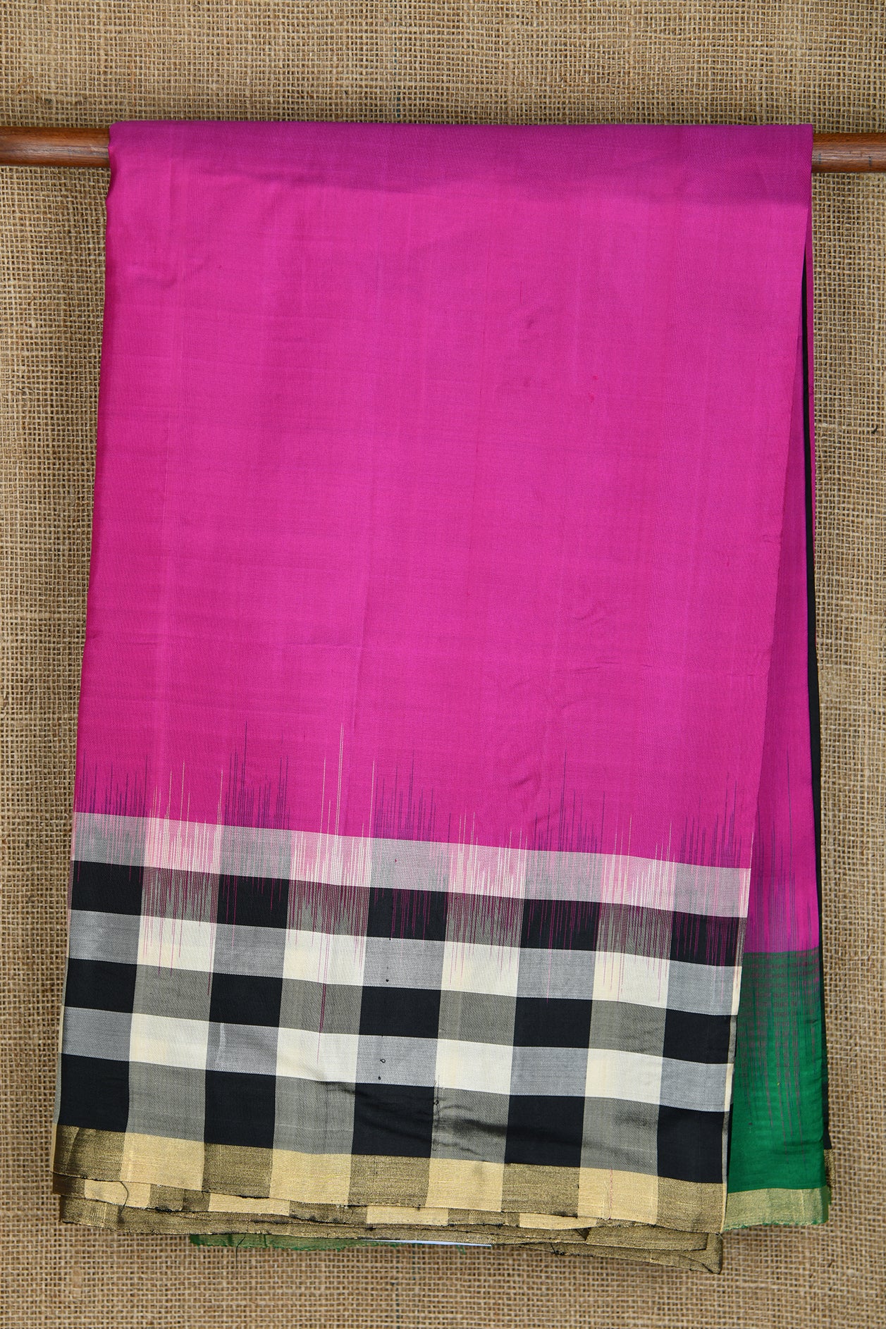  Checked Border In Plain Magenta Pink Soft Silk Saree 