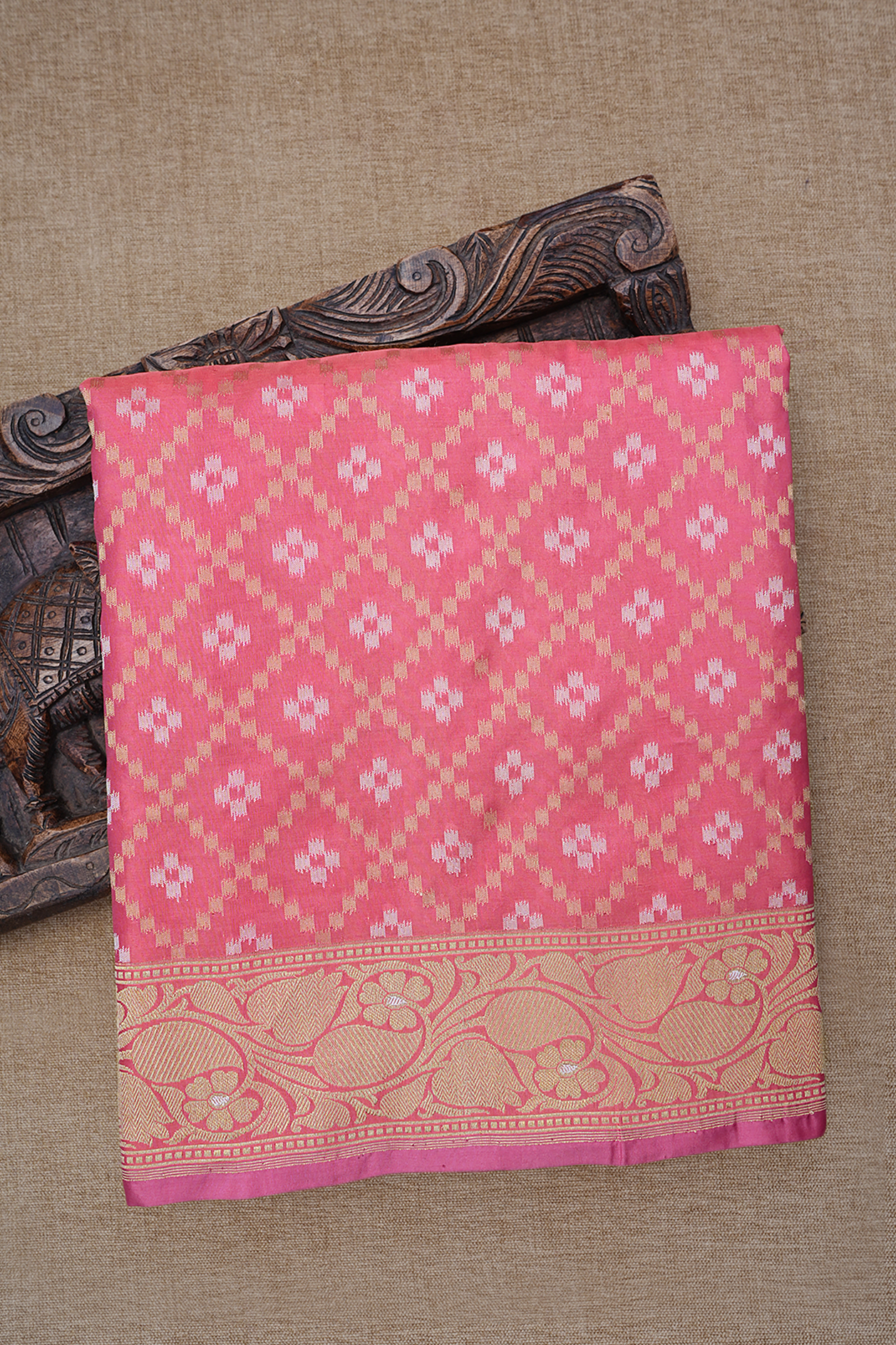  Diamond Design Pink Banarasi Silk Saree 