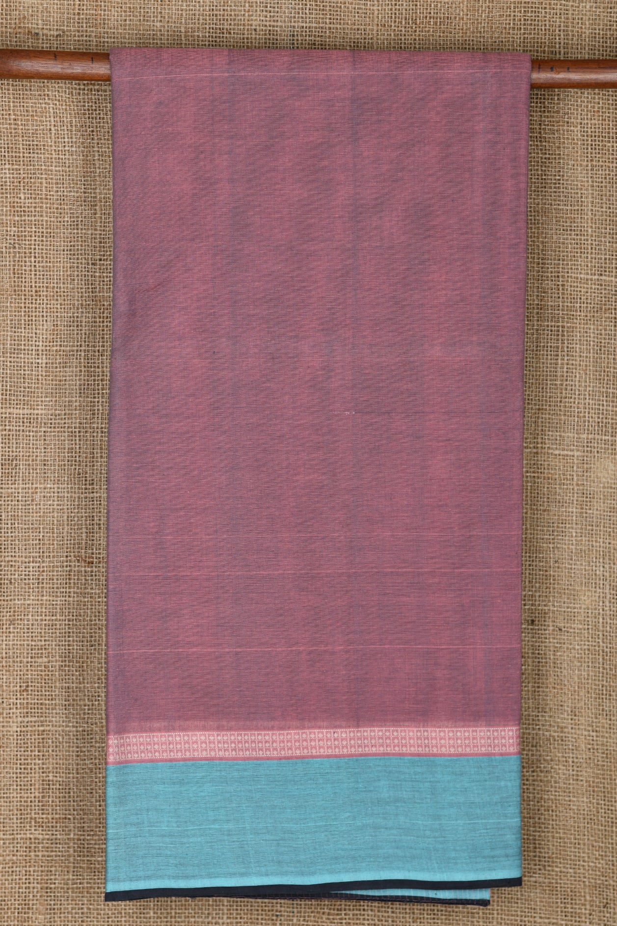  Thread Work Border In Plain Mauve Pink Hand Spun Cotton Saree 