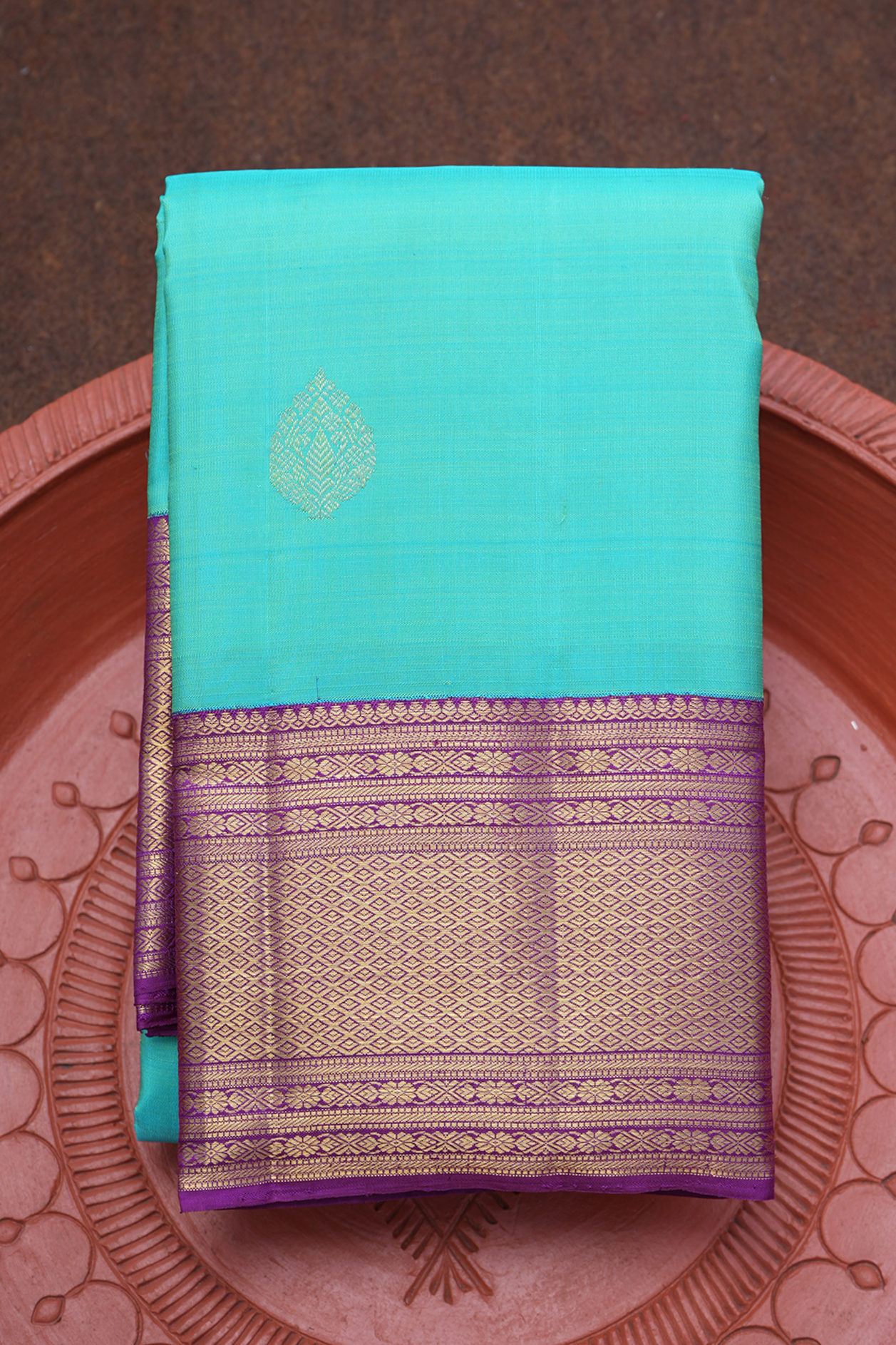  Thilagam Zari Motifs Turquoise Blue Kanchipuram Silk Saree 