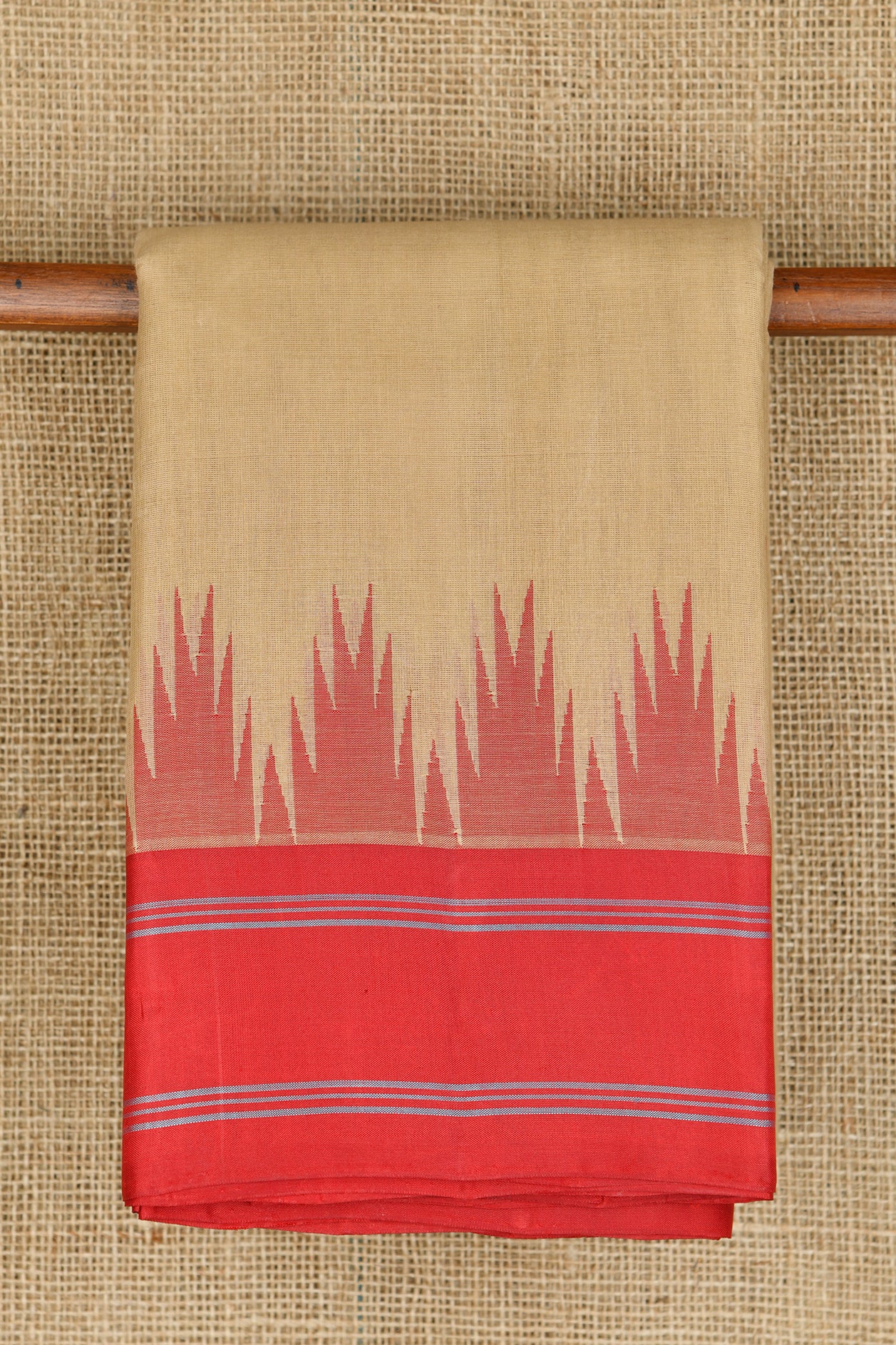  Contrast Temple Design Silk Border With Coffee Cream Kanchi Cotton Saree 