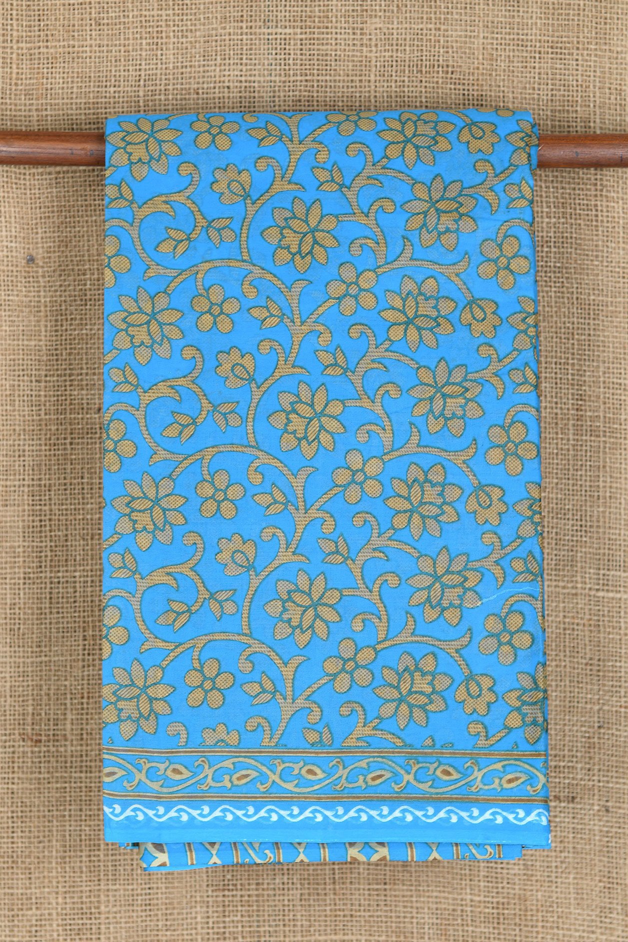  Creepers Design Cerulean Blue Printed Ahmedabad Cotton Saree 