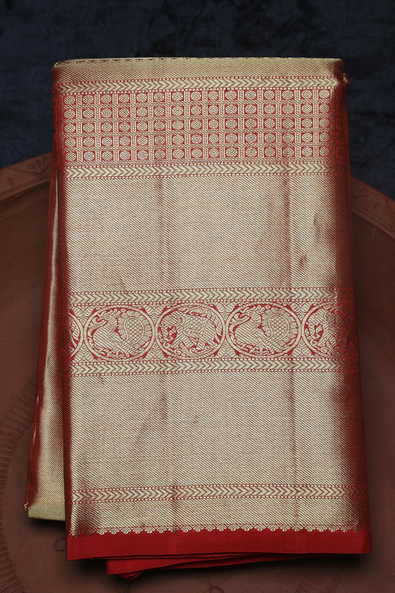  Gold Zari Tissue Maroon Kanchipuram Silk Saree 