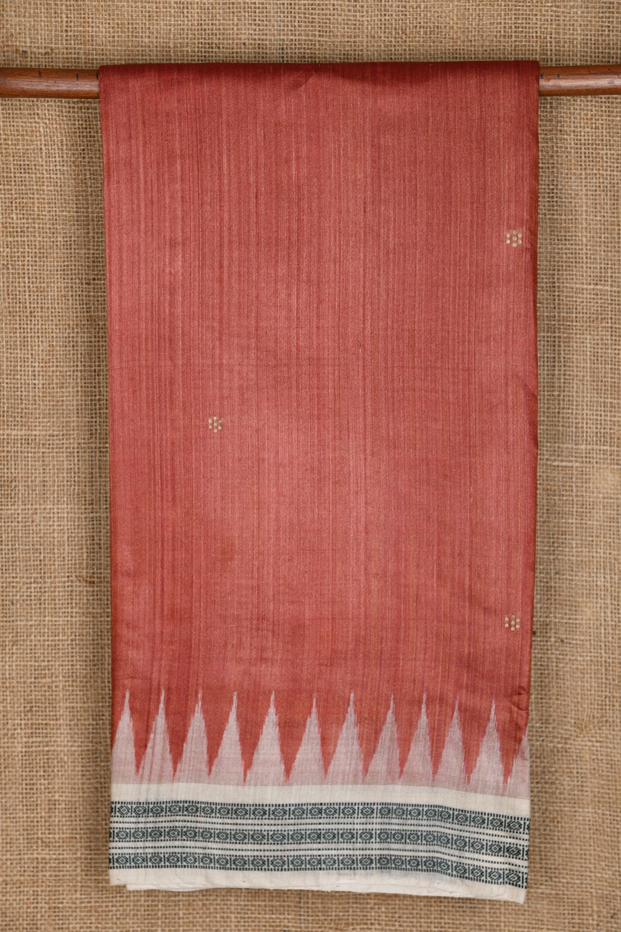  Thread Work Rudraksh Border With Buttis Blush Red Linen Cotton Saree 