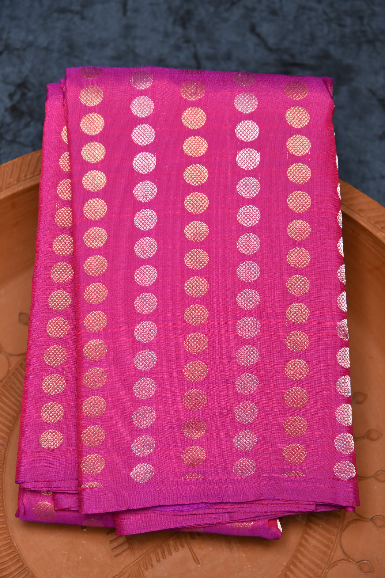  Gold And Silver Zari Polka Dots Magenta Violet Kanchipuram Silk Saree 