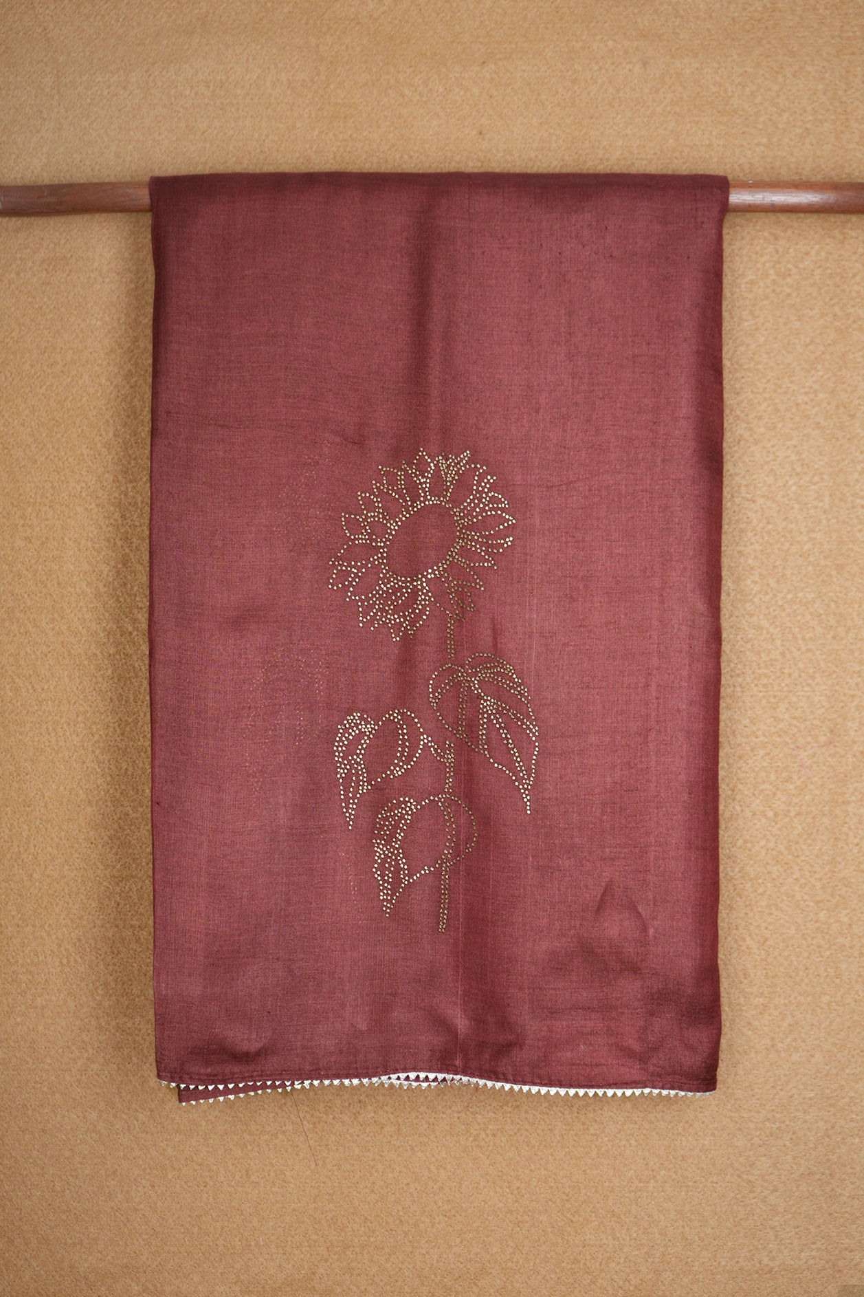  Sunflower Design Burgundy Tussar Silk Saree 