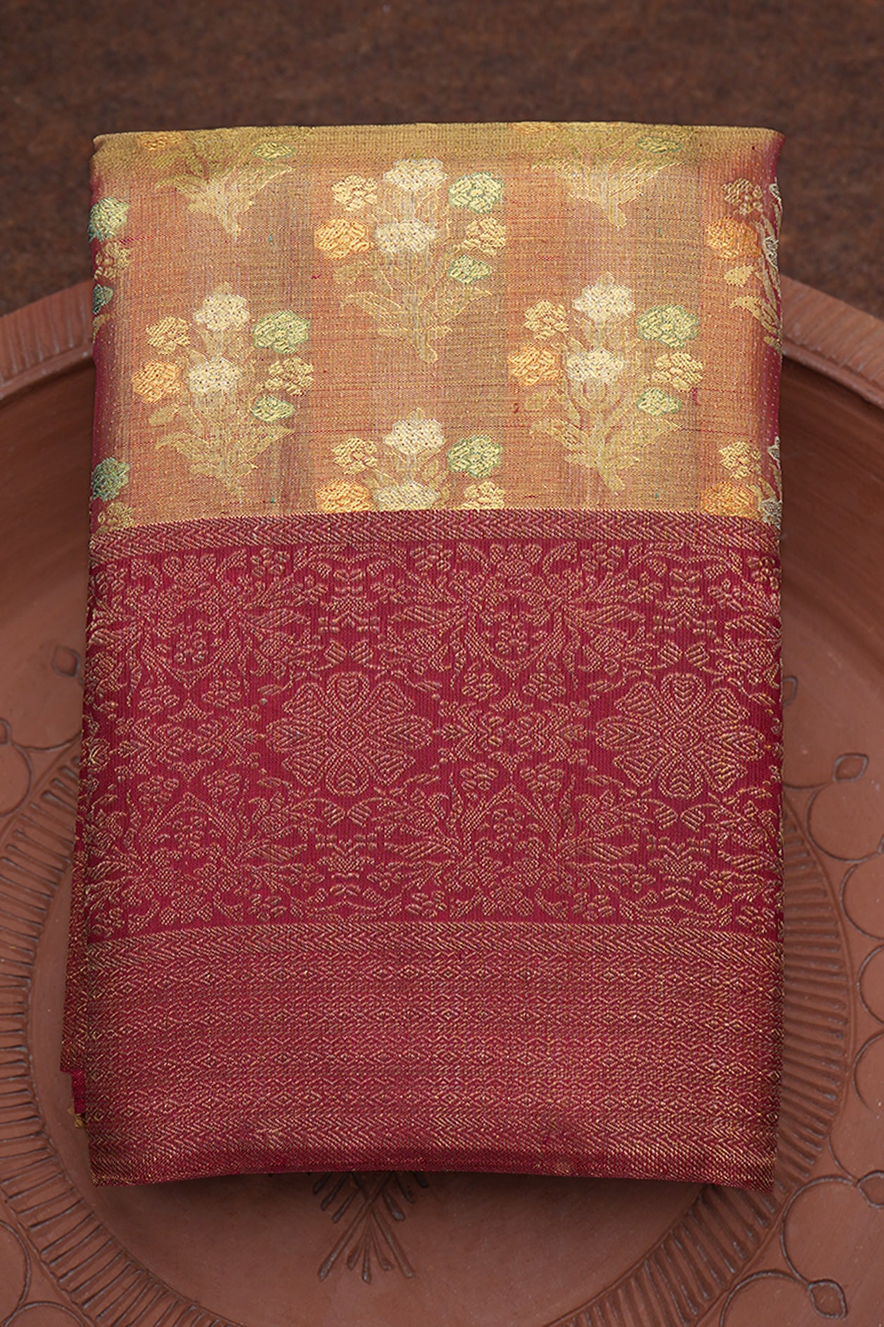  Floral Zari Motif Kanchipuram Gold Tissue Silk Saree 