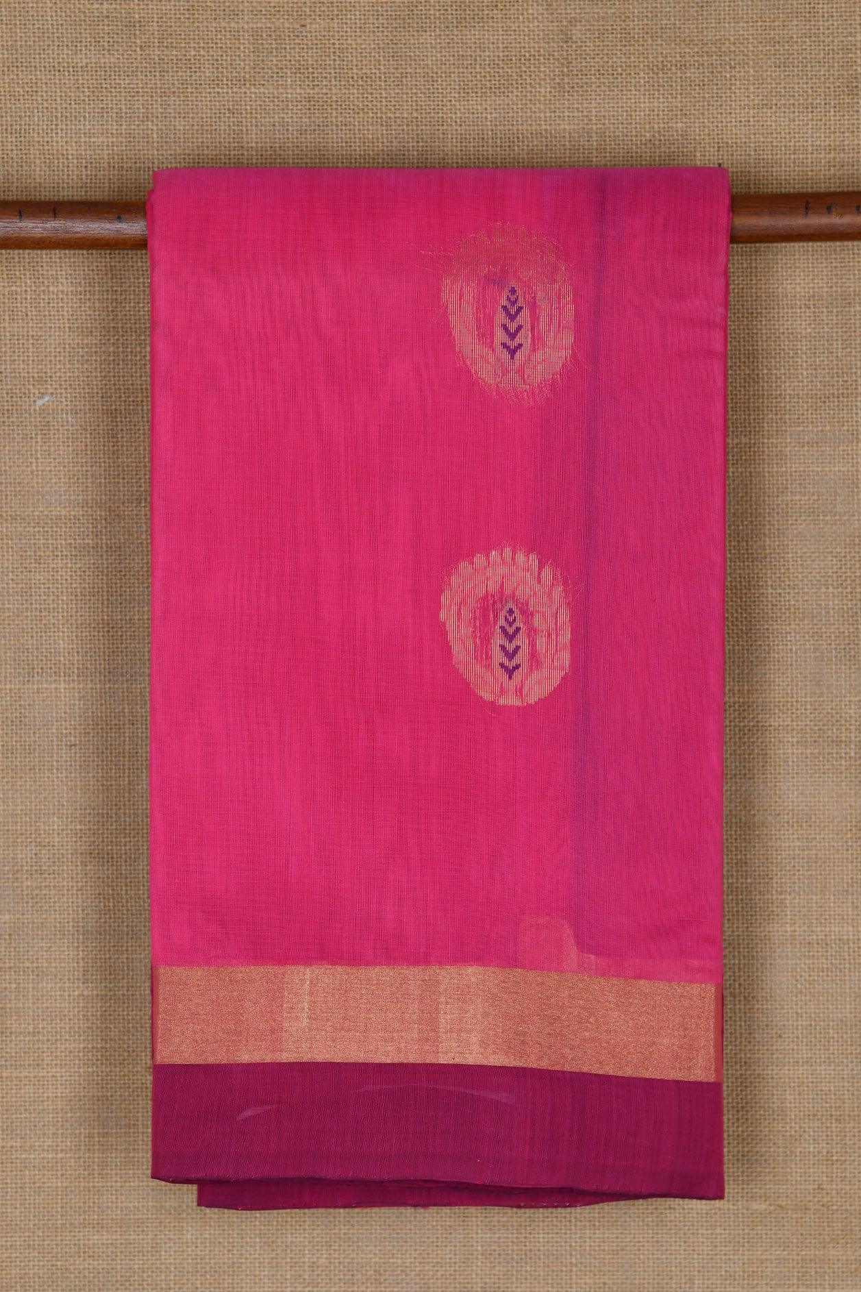  Zari Border With Butta Magenta Pink Kora Silk Cotton Saree 