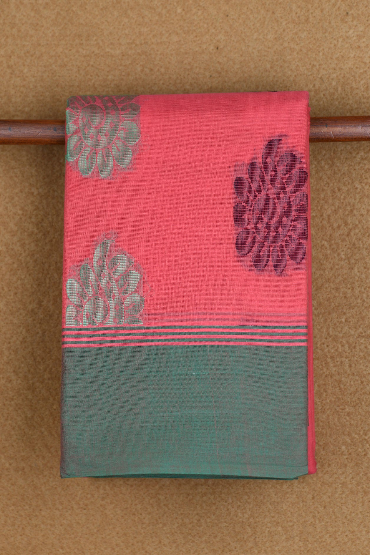  Floral Threadwork Motifs Rouge Pink Kanchi Cotton Saree 