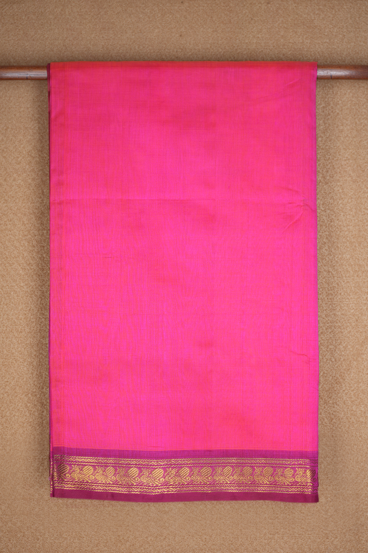  Peacock Zari Border Plain Hot Pink Silk Cotton Saree 