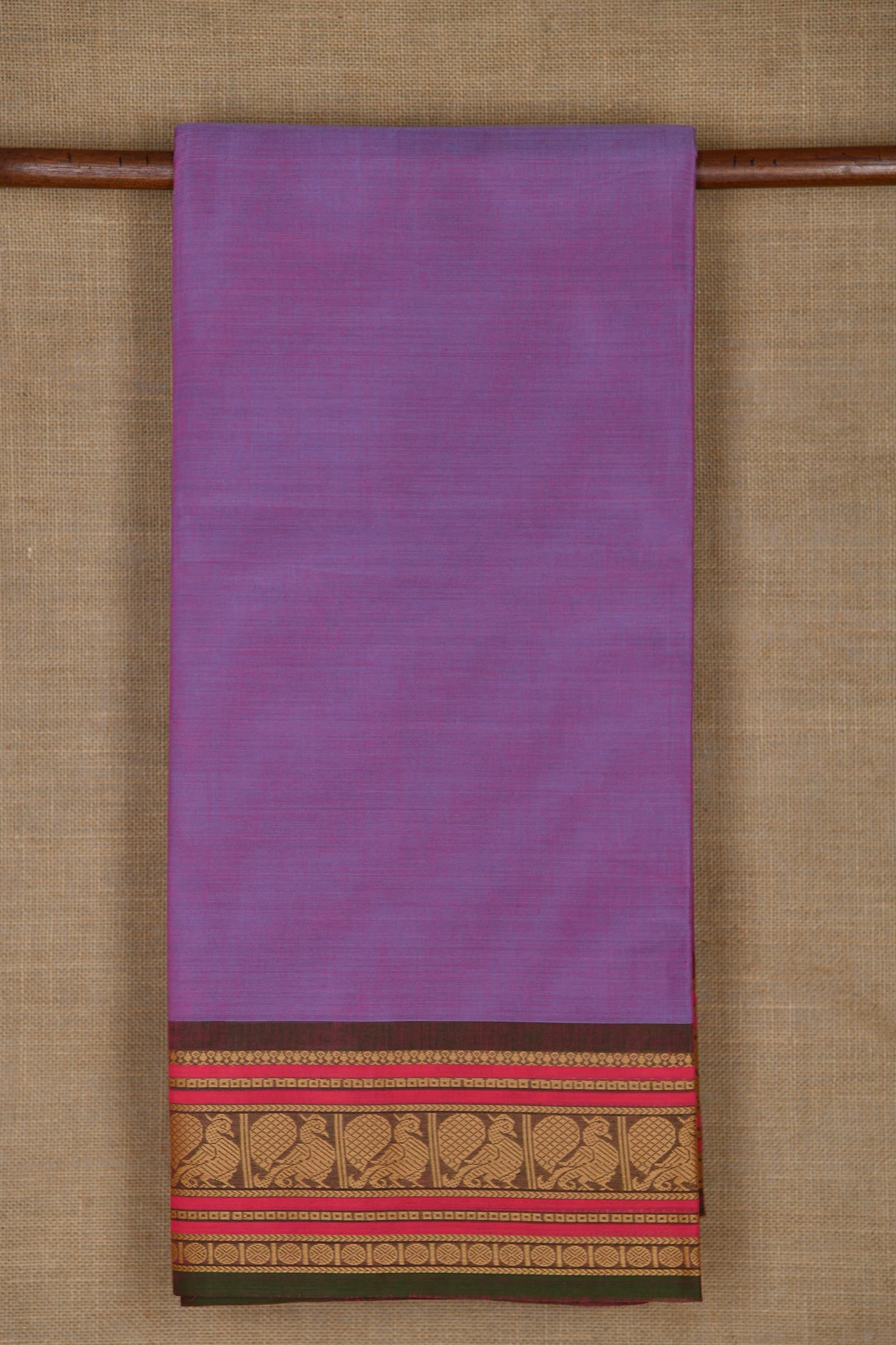  Thread Work Annam Border In Plain Lilac Nine Yards Cotton Saree 