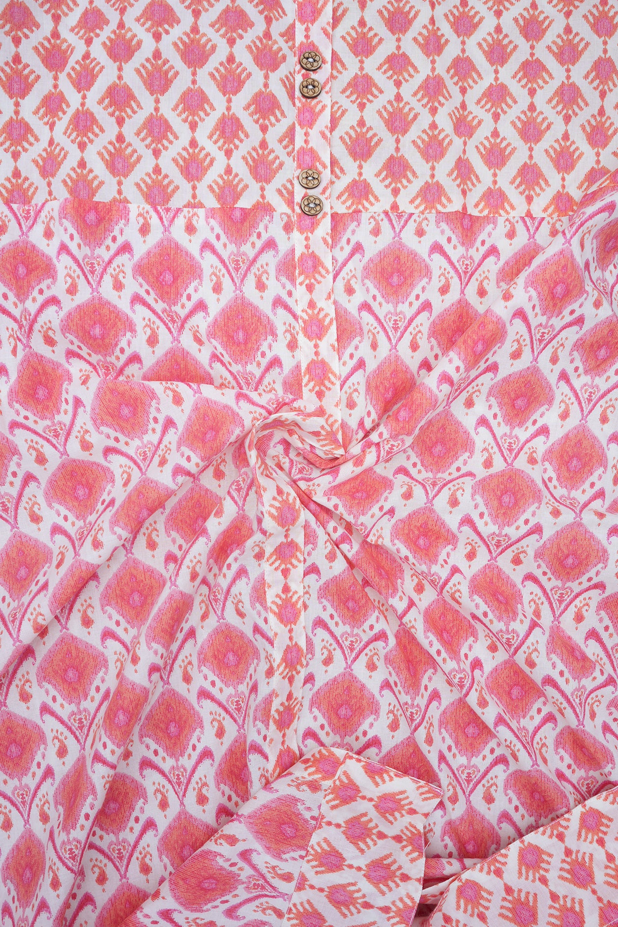 Chinese Collar White And Pink Printed Cotton Salwar Set – Sundari Silks