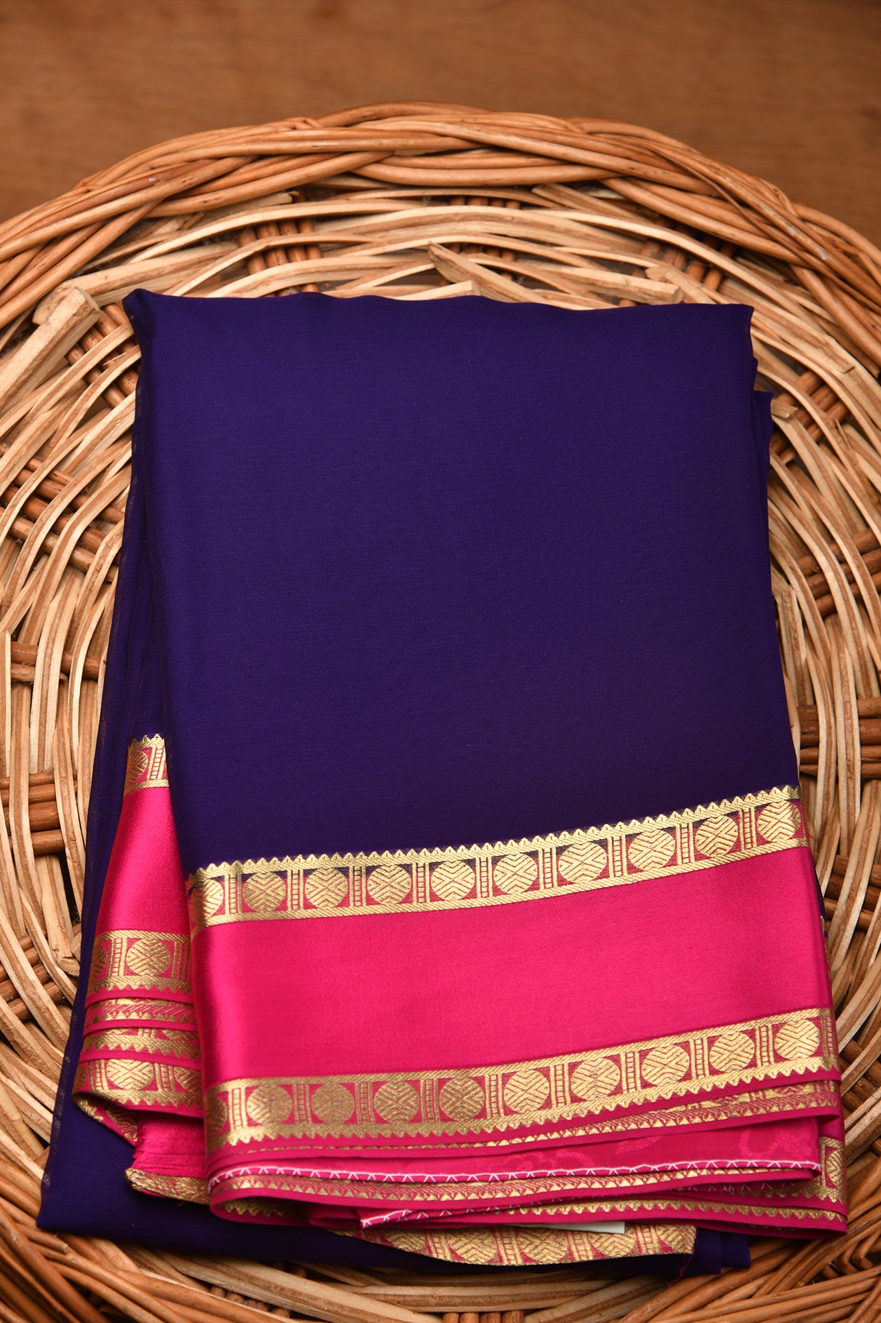  Rudraksh Running Border Indigo Blue Chiffon Saree 