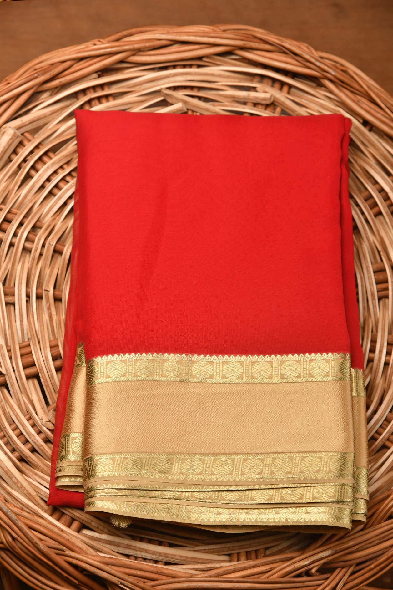  Rudraksh Running Border Red Chiffon Saree 