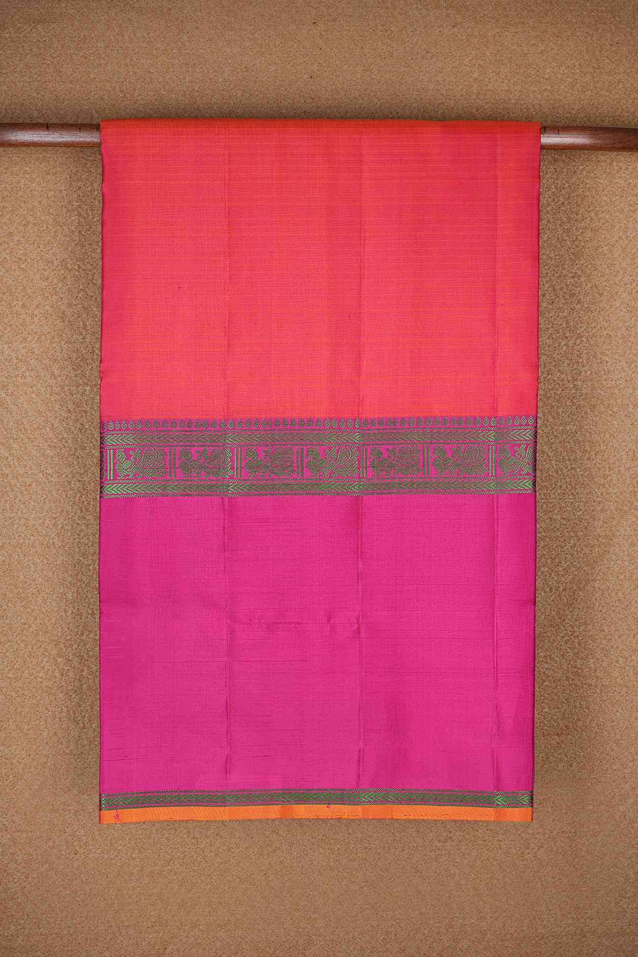  Big Contrast Border Hot Pink Soft Kanchipuram Silk Saree 