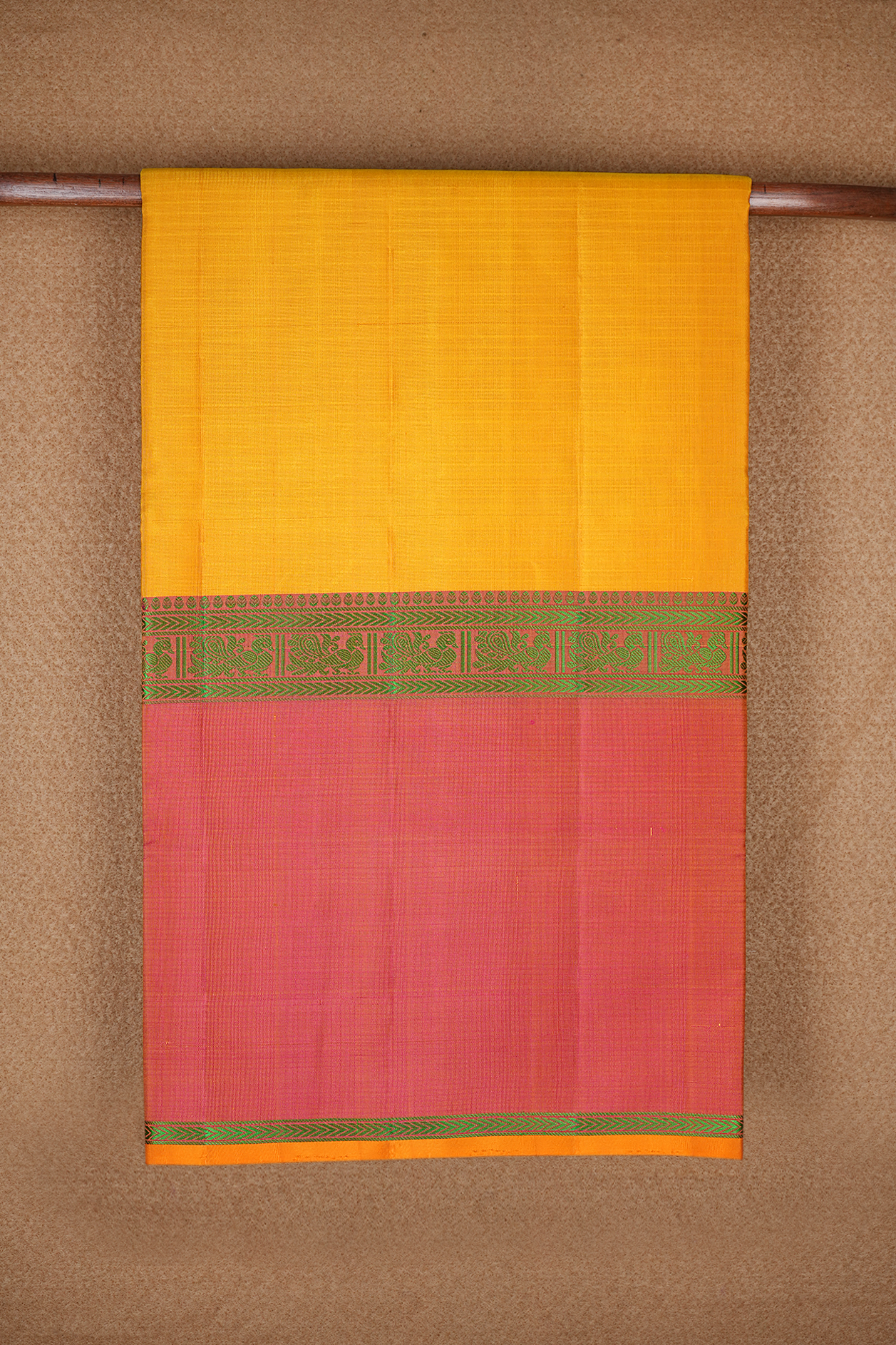  Big Contrast Border Honey Yellow Soft Kanchipuram Silk Saree 