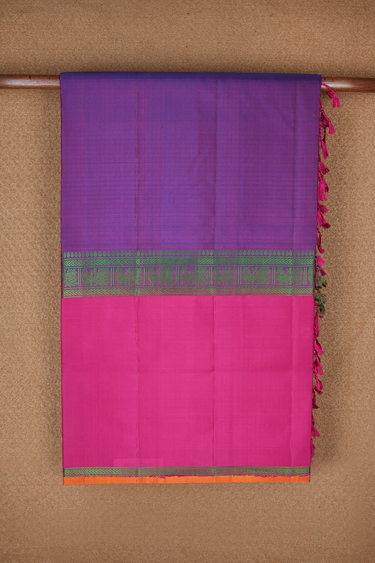  Big Contrast Border Regal Purple Soft Kanchipuram Silk Saree 