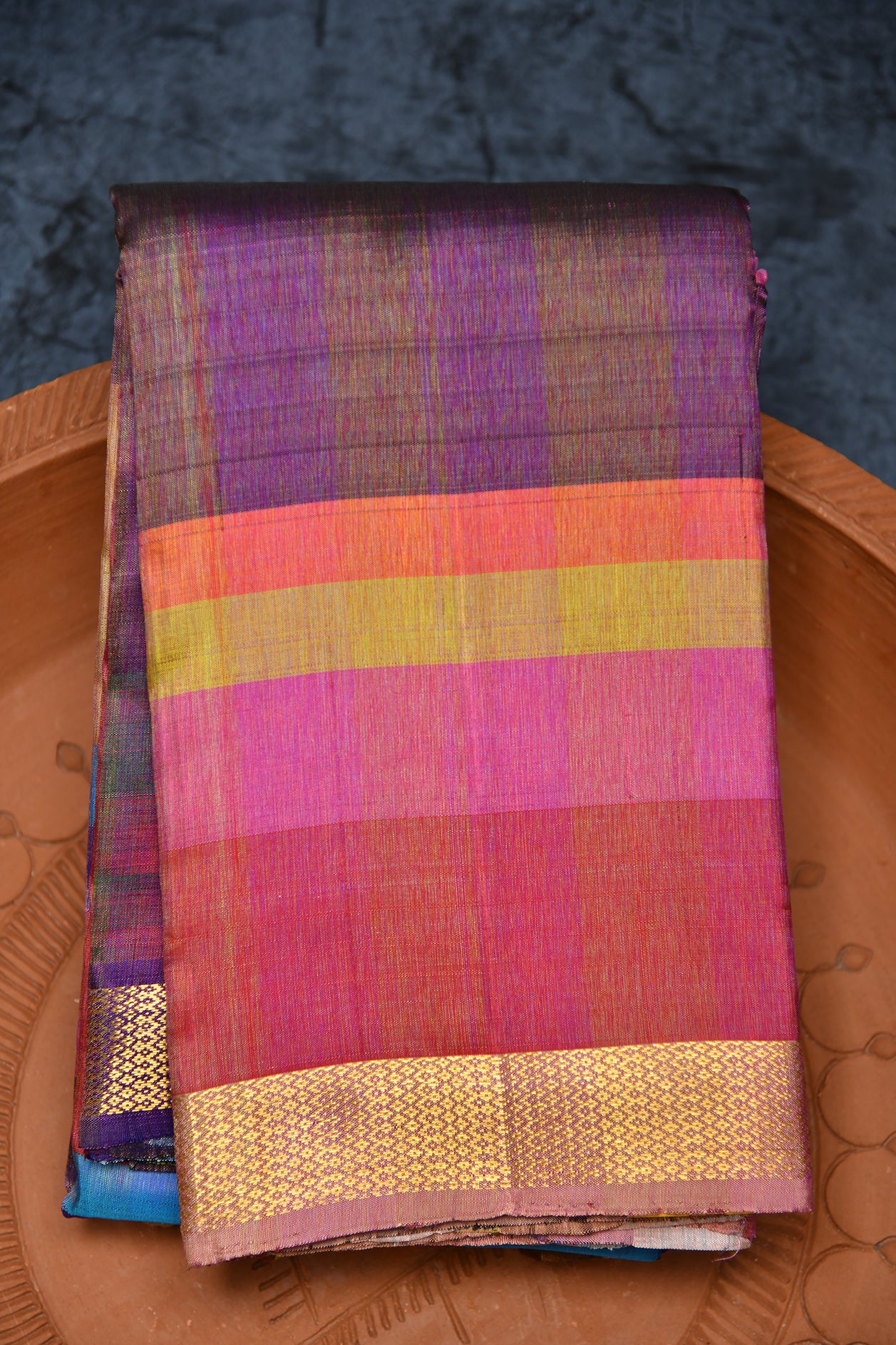  Mayilkan Border With Stripes Multicolor Kanchipuram Silk Saree 