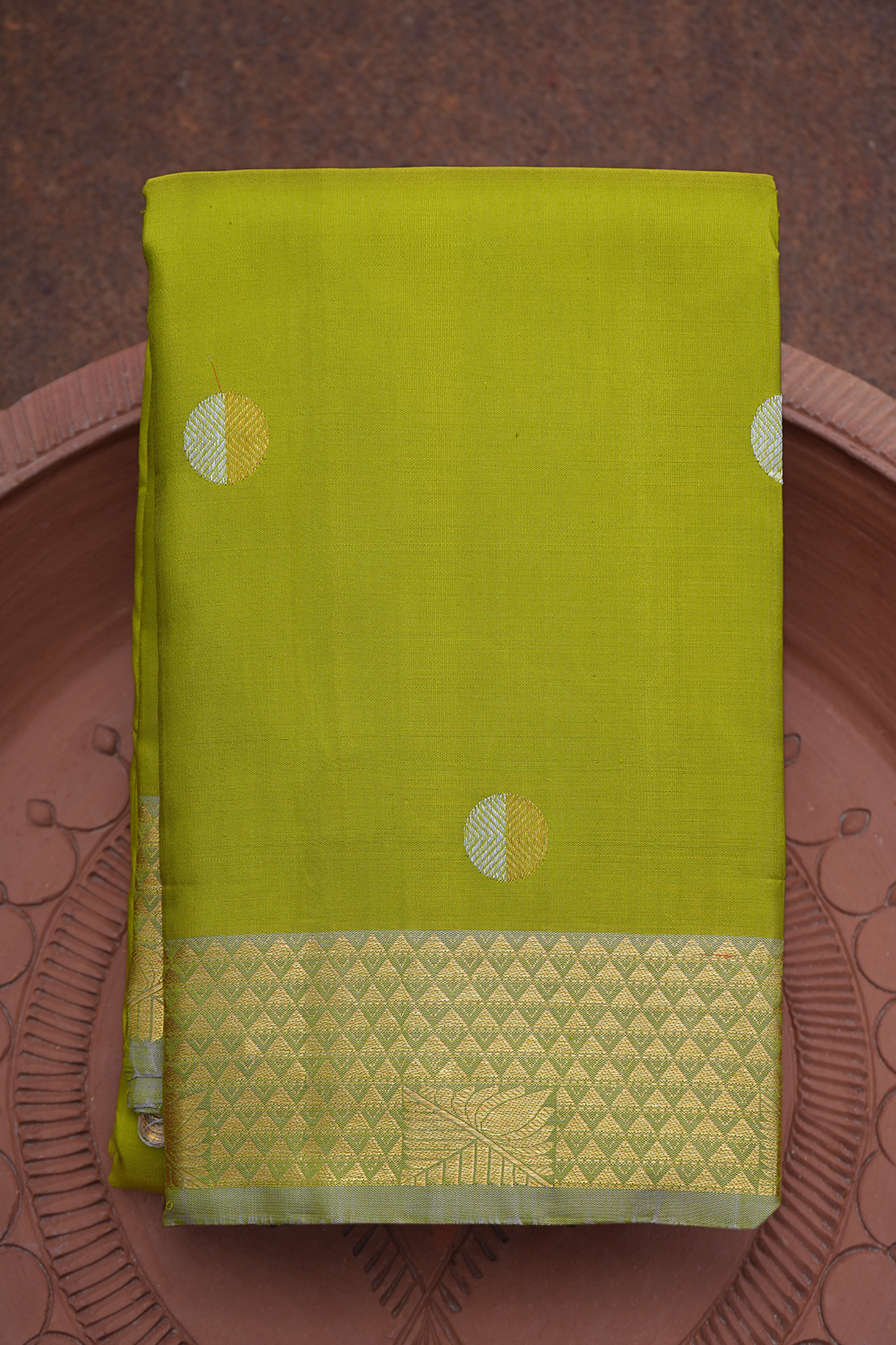  Rudraksh Zari Motifs Pear Green Kanchipuram Silk Saree 