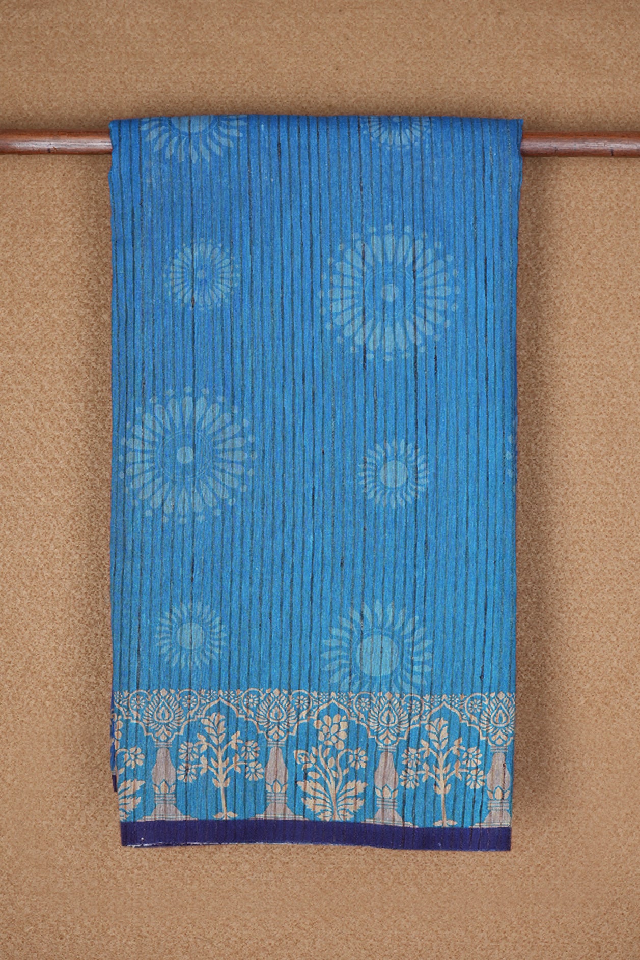  Printed Floral Motifs Cerulean Blue Tussar Silk Saree 