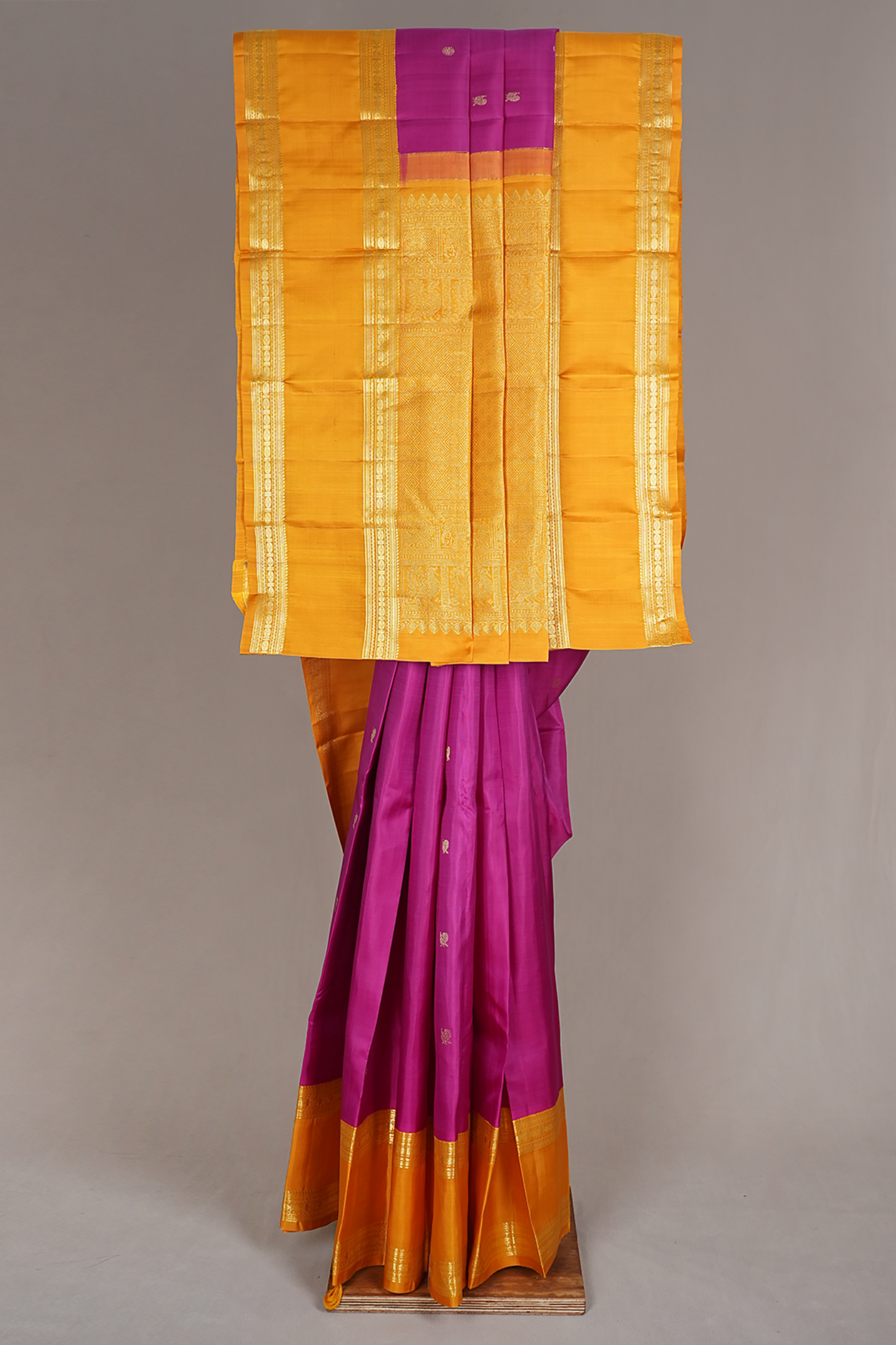  Peacock Floral Buttis Magenta Kanchipuram Silk Saree 