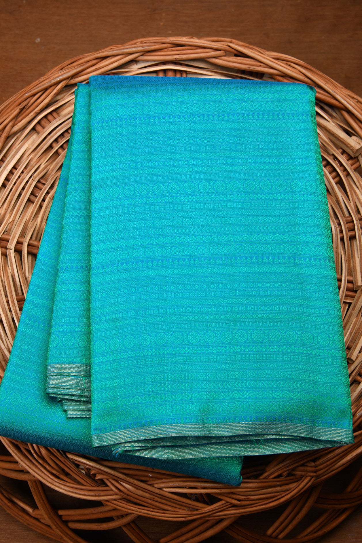  Thread Work With Turquoise Blue Kanchipuram Silk Saree 