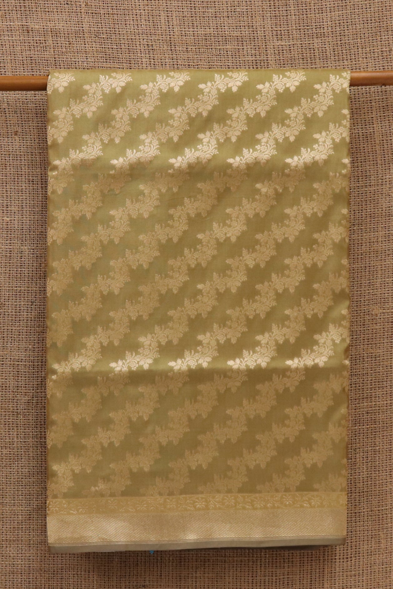  Zari Border With Floral Design Khaki Green Banaras Silk Saree 