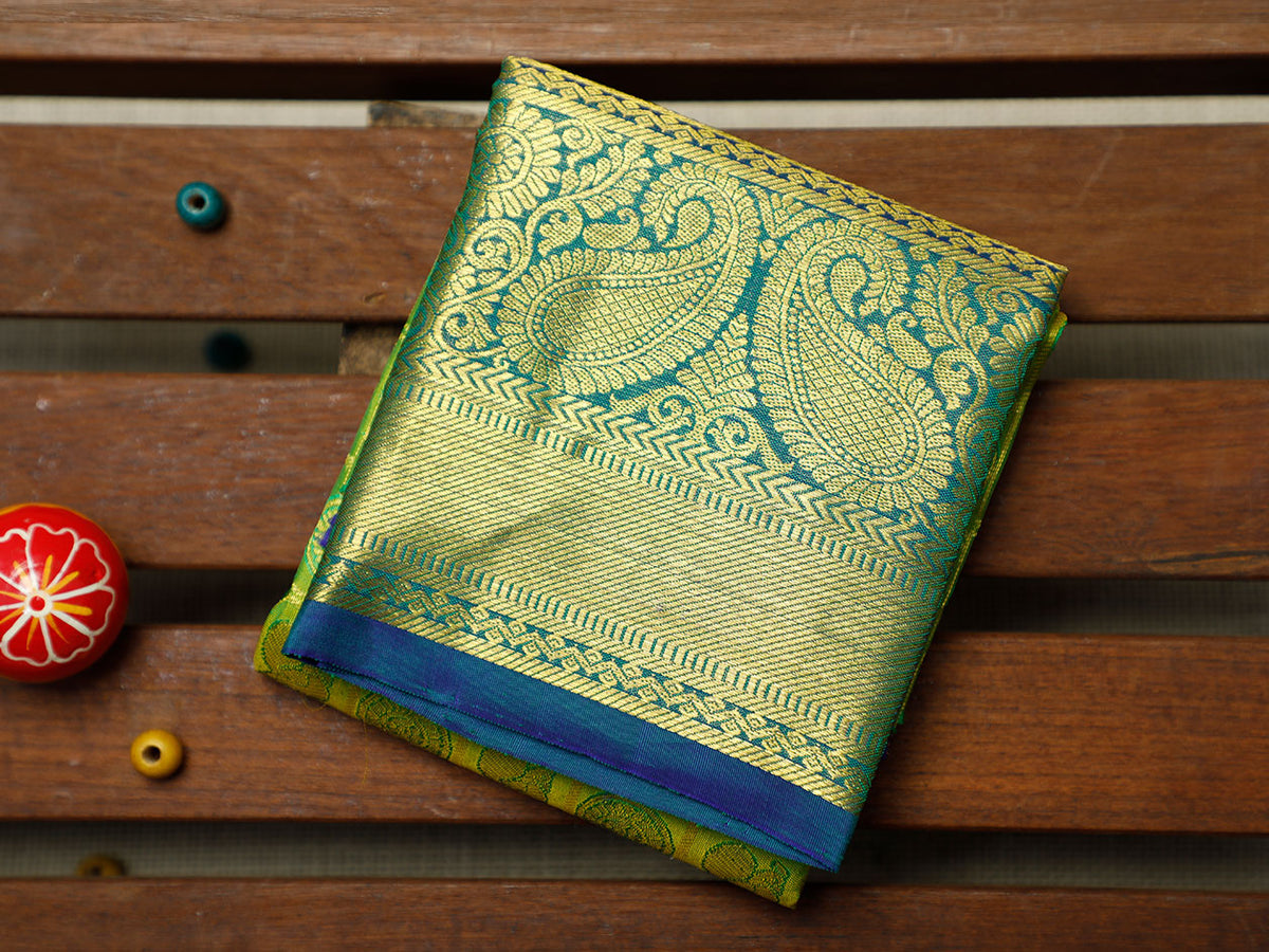 Zari Border With Mayil Chakram Buttas Pear Green Kanchipuram Silk ...