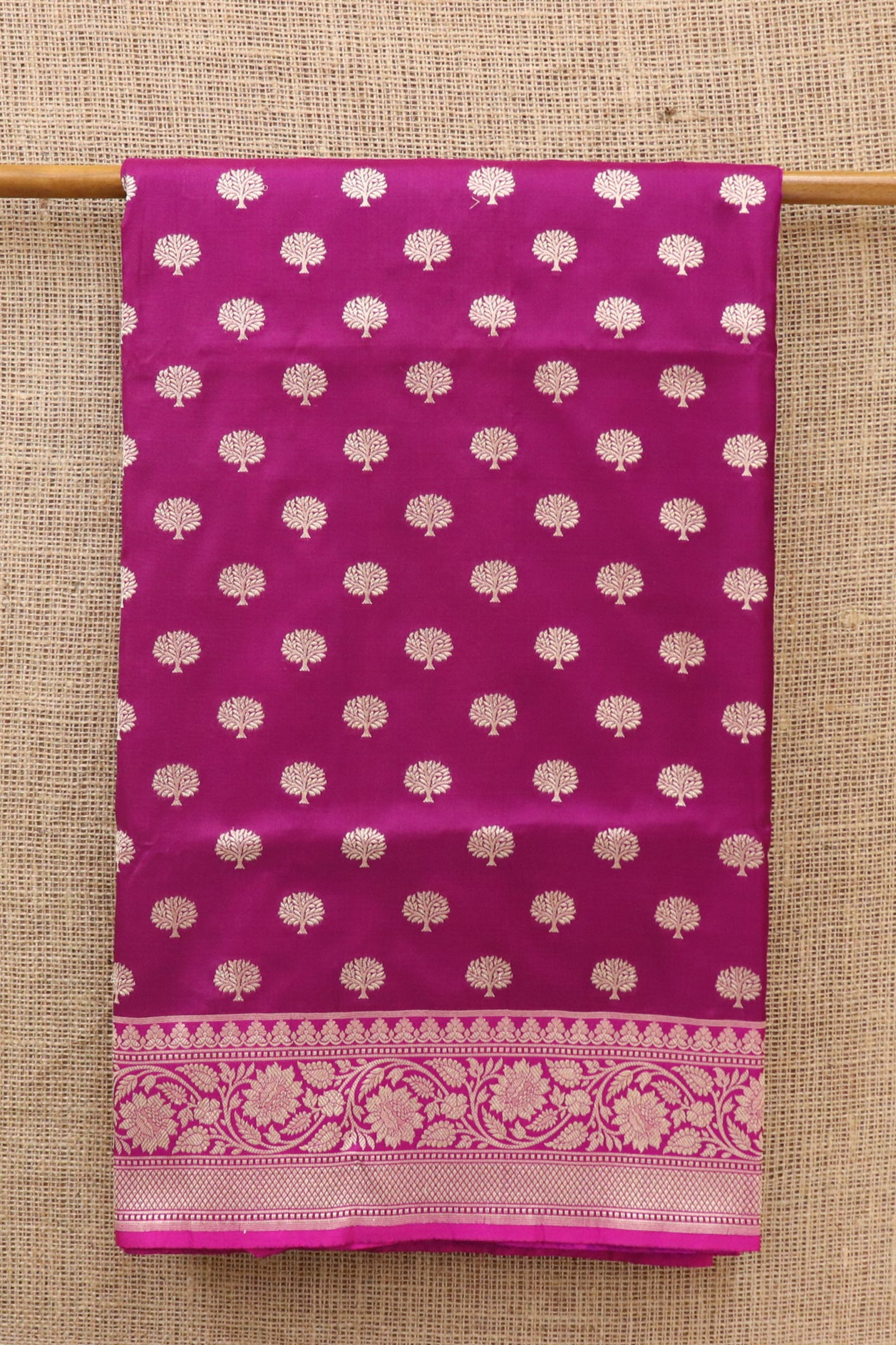  Small Trees Design Magenta Pink Banaras Silk Saree 