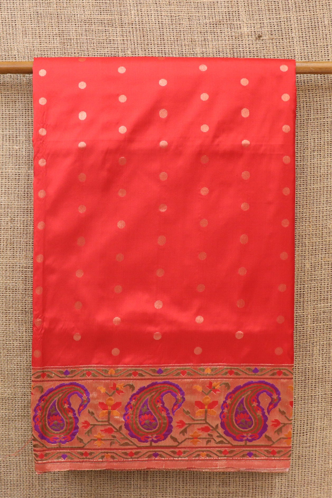  Paisley Floral Border Chilly Red Banaras Silk Saree 