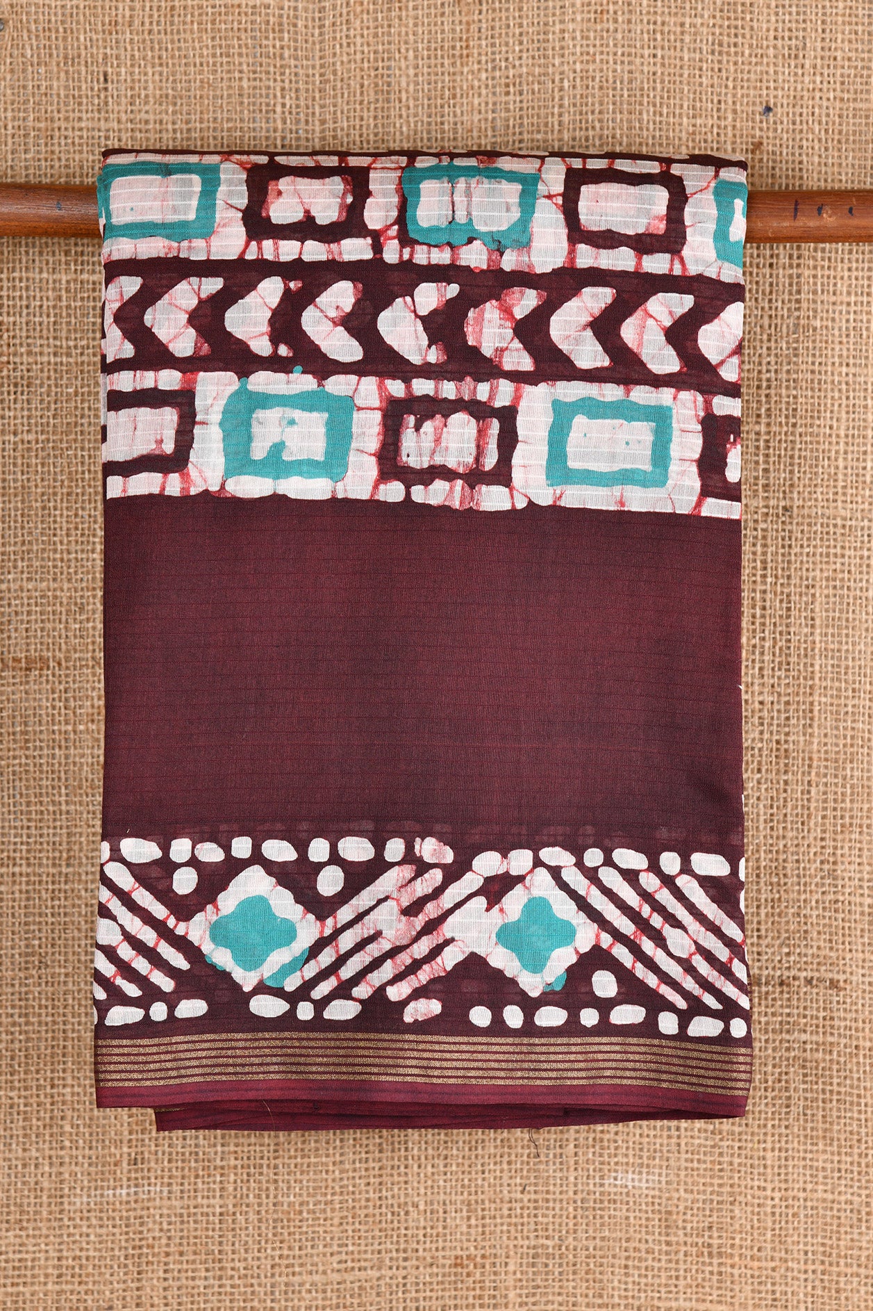  Batik Work Dark Maroon Maheshwari Cotton Saree 