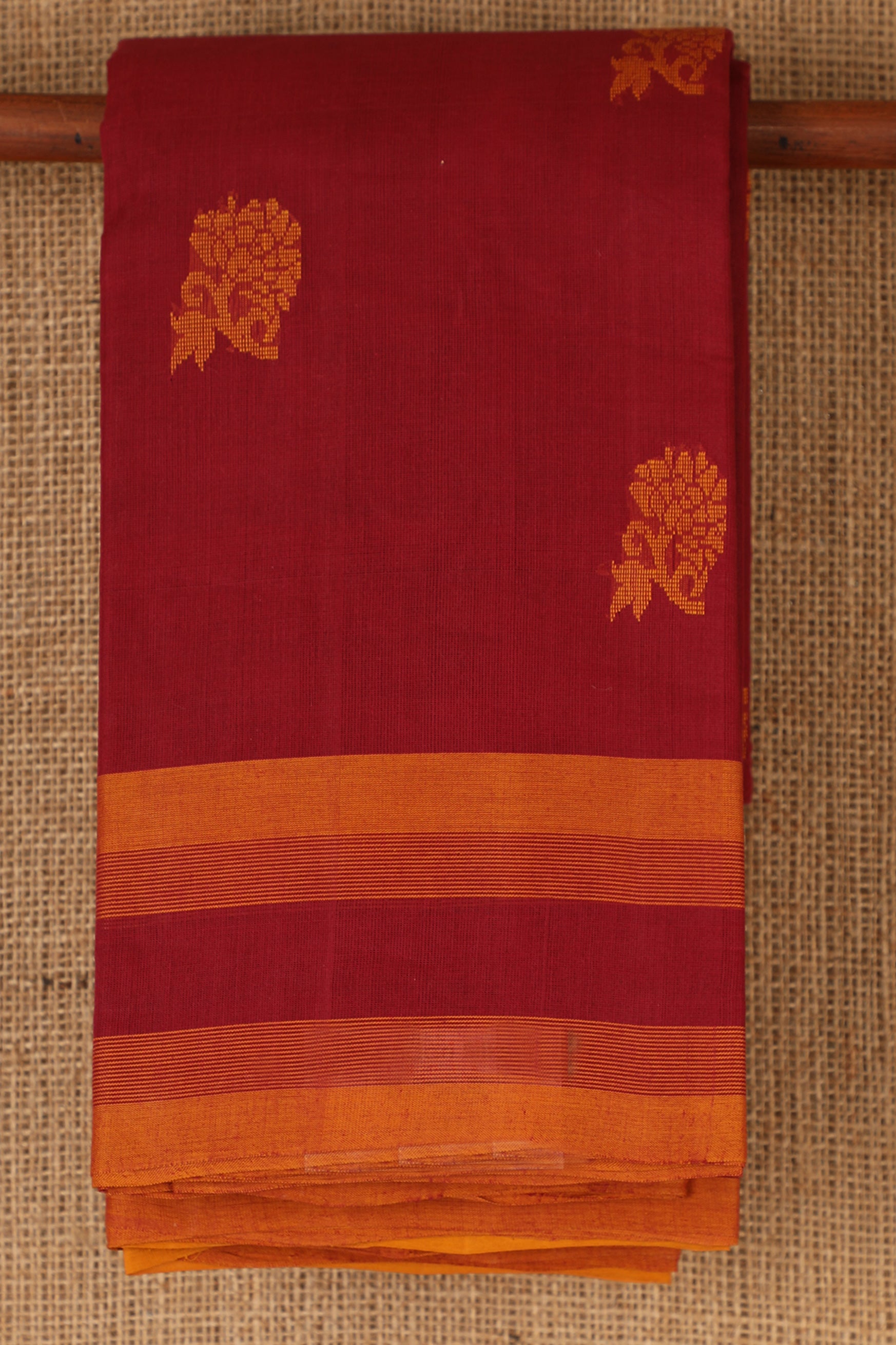  Big Border Floral Motif Maroon Kanchi Cotton Saree 