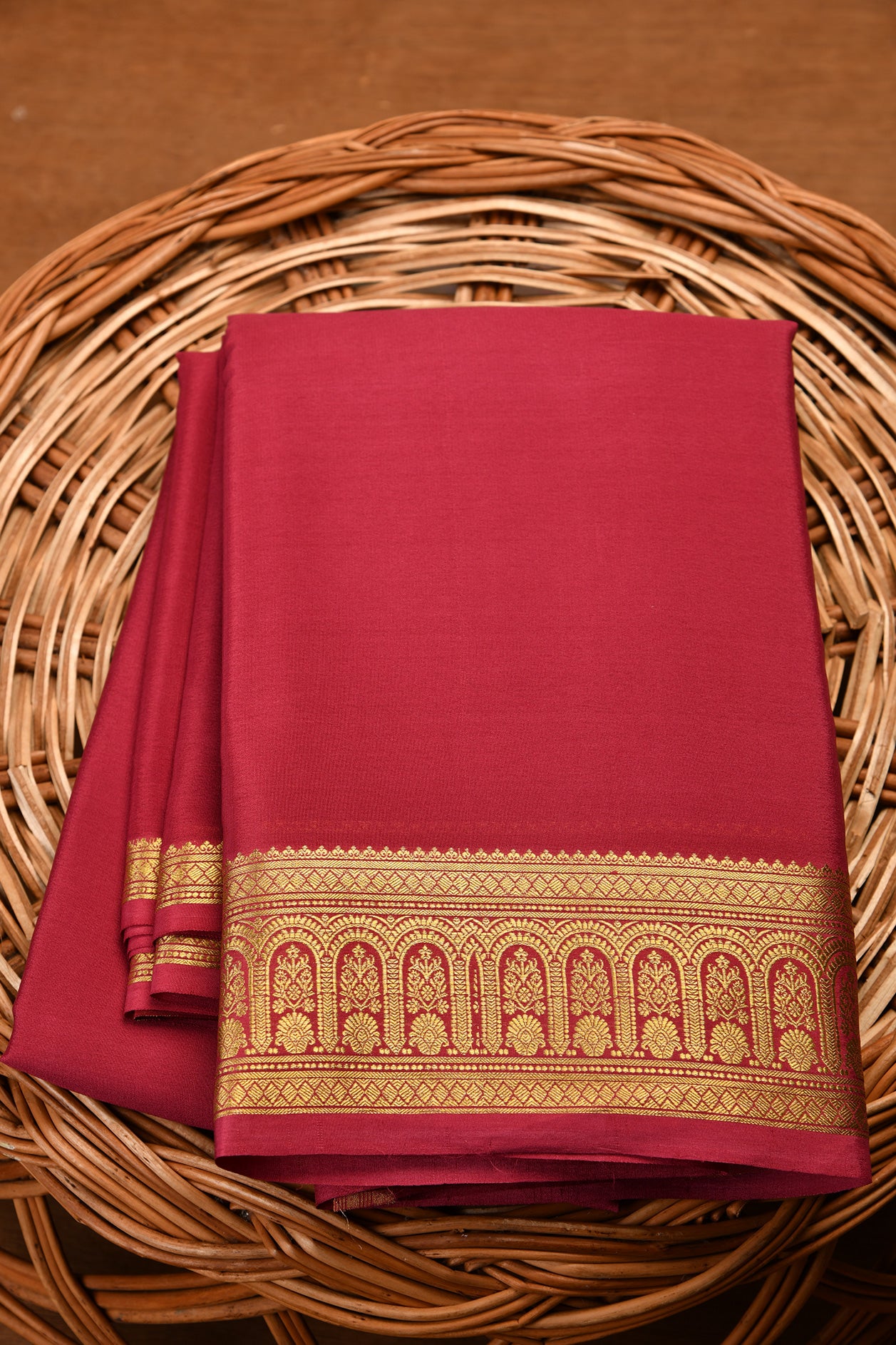  Floral Border Design Maroon Mysore Silk Saree 