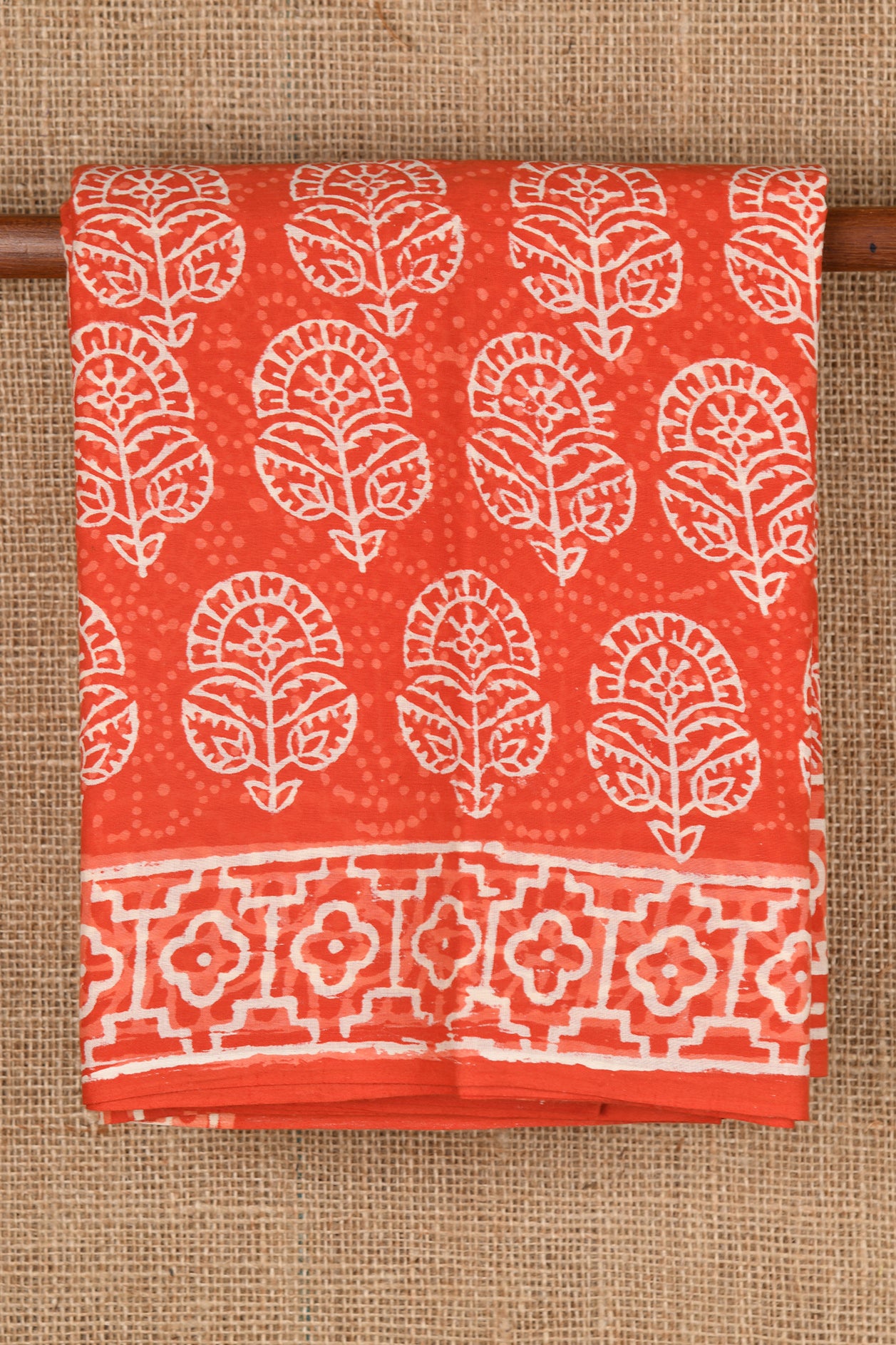  Brick Red Floral Motif Jaipur Cotton Saree 