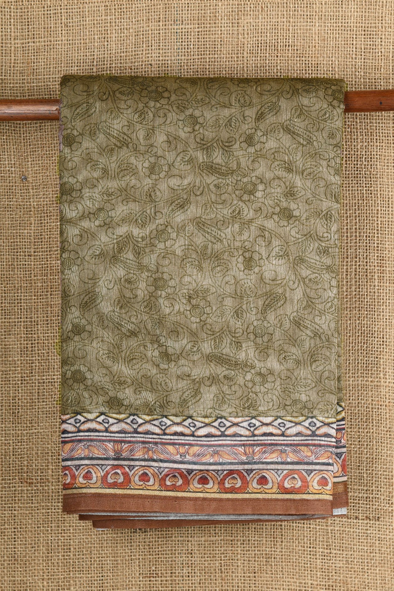  Floral Border In Allover Design Taupe Grey Semi Linen Silk Saree 