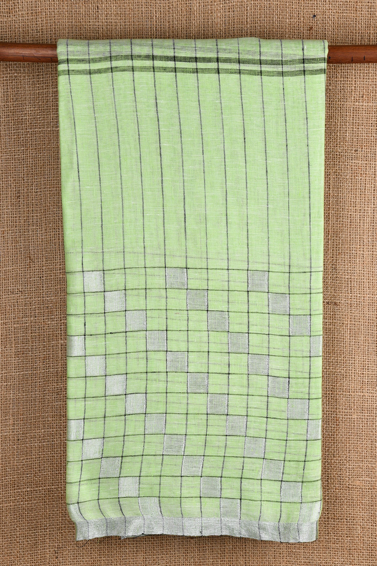  Checks Border Green Linen Saree 