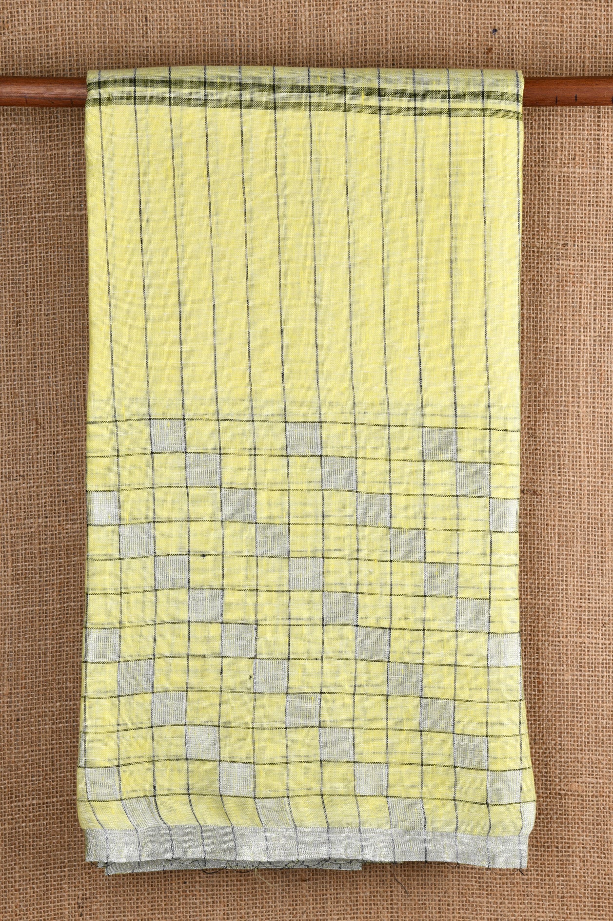  Checks Border Yellow Linen Saree 