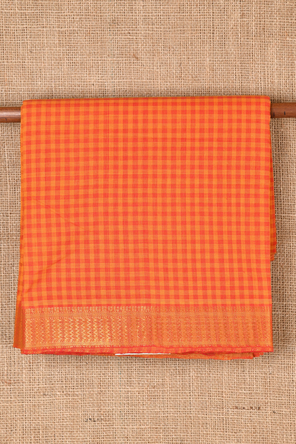  Checked Dark Orange Mangalagiri Cotton Saree 