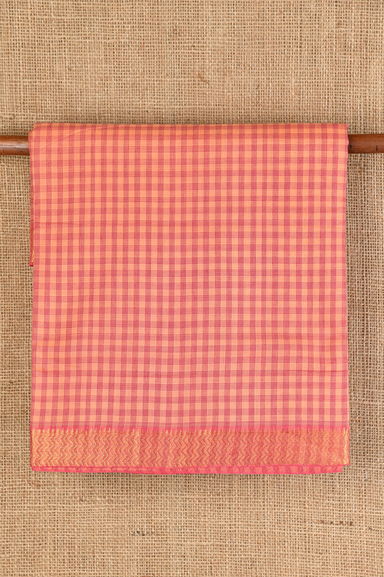  Checks Dark Peach Mangalagiri Cotton Saree 