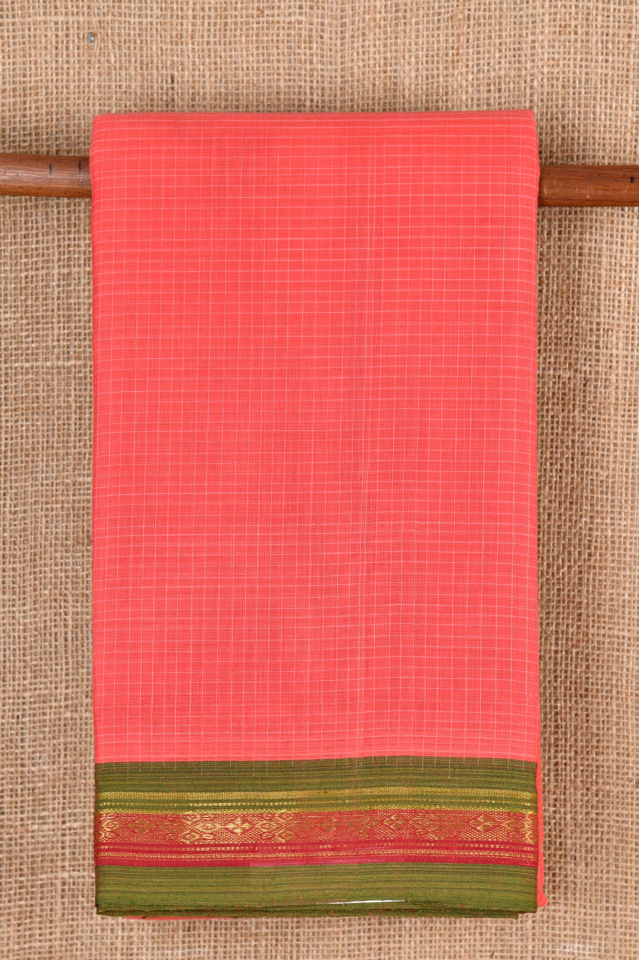  Checked Dark Pink Semi Gadwal Cotton Saree 