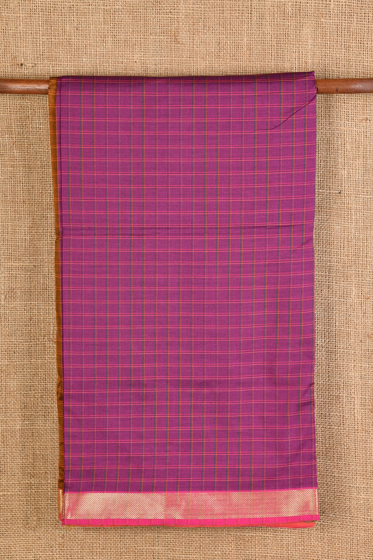  Checks Dark Violet Poly Cotton Saree 