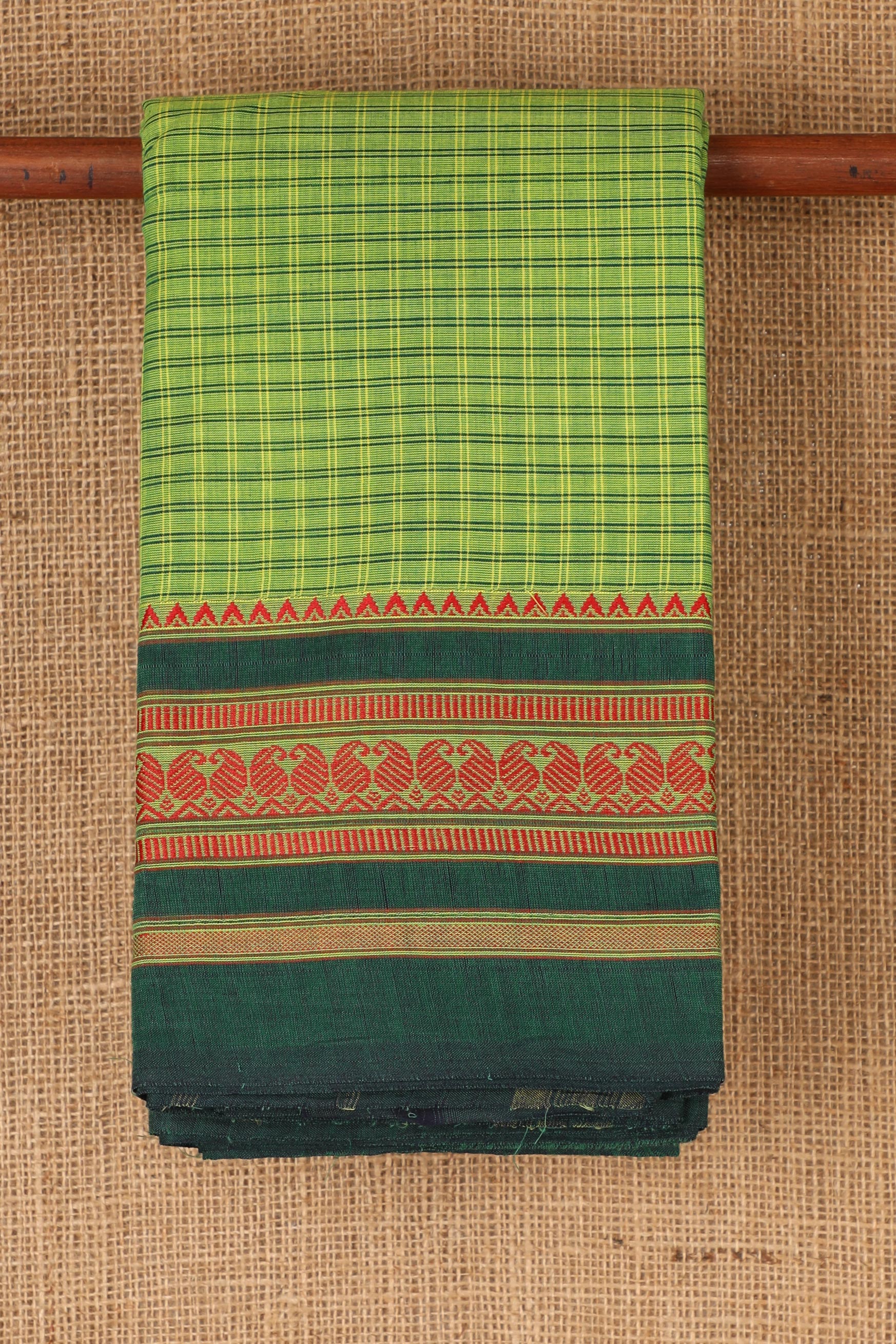  Checked Green Chettinadu Cotton Saree 