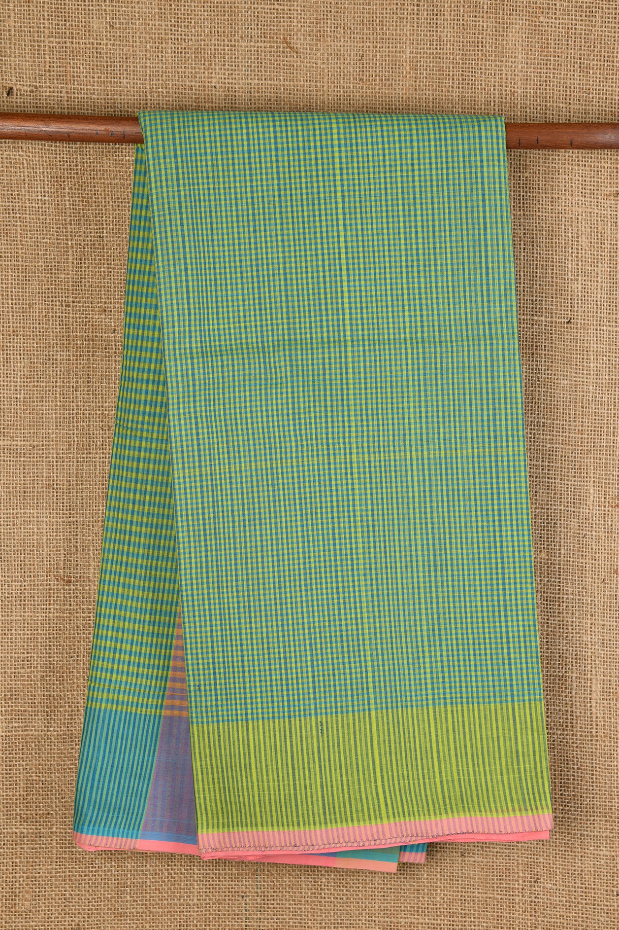  Checks Green Hand Spun Cotton Saree 