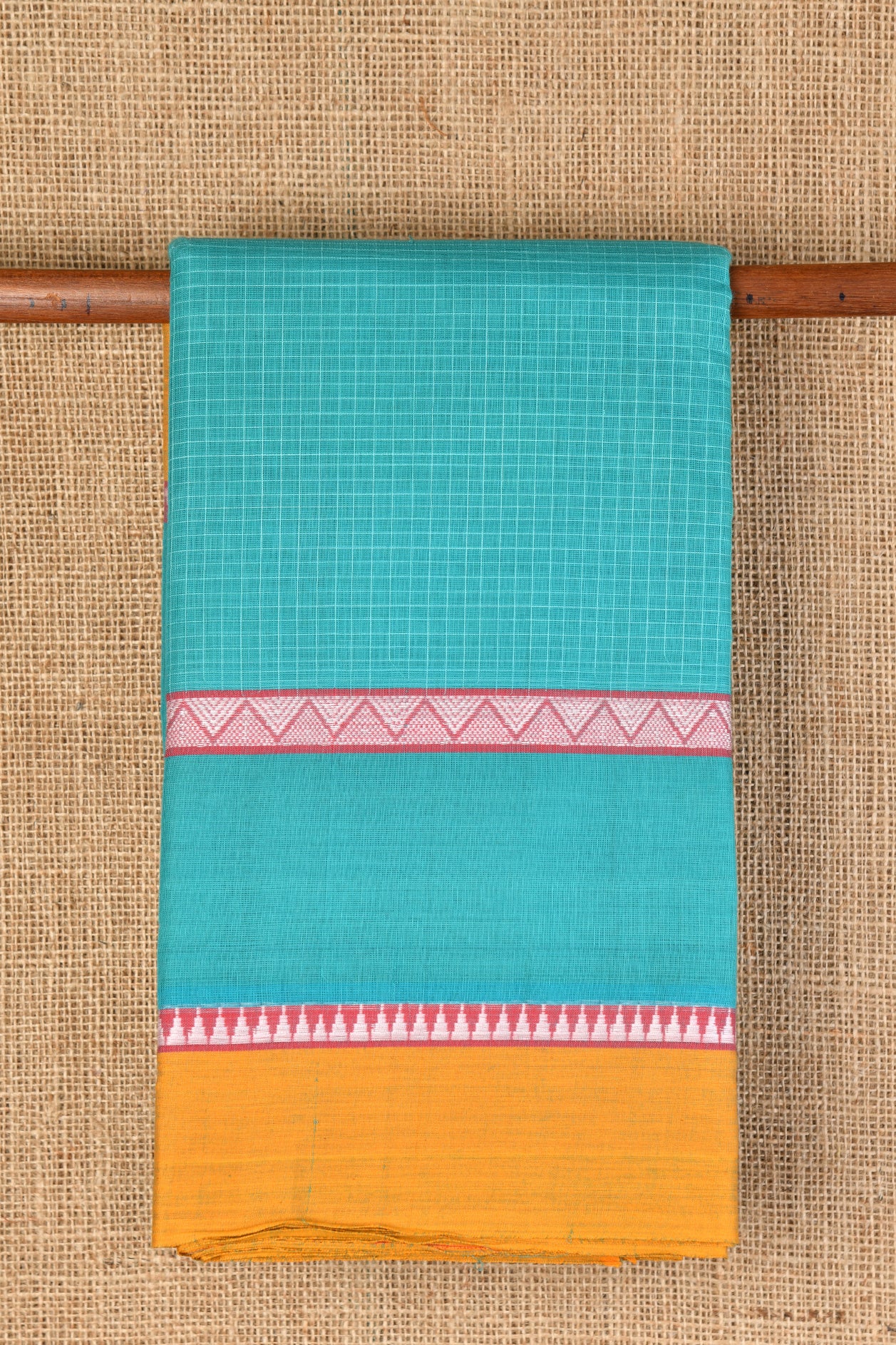  Temple Border Light Blue Semi Gadwal Cotton Saree 