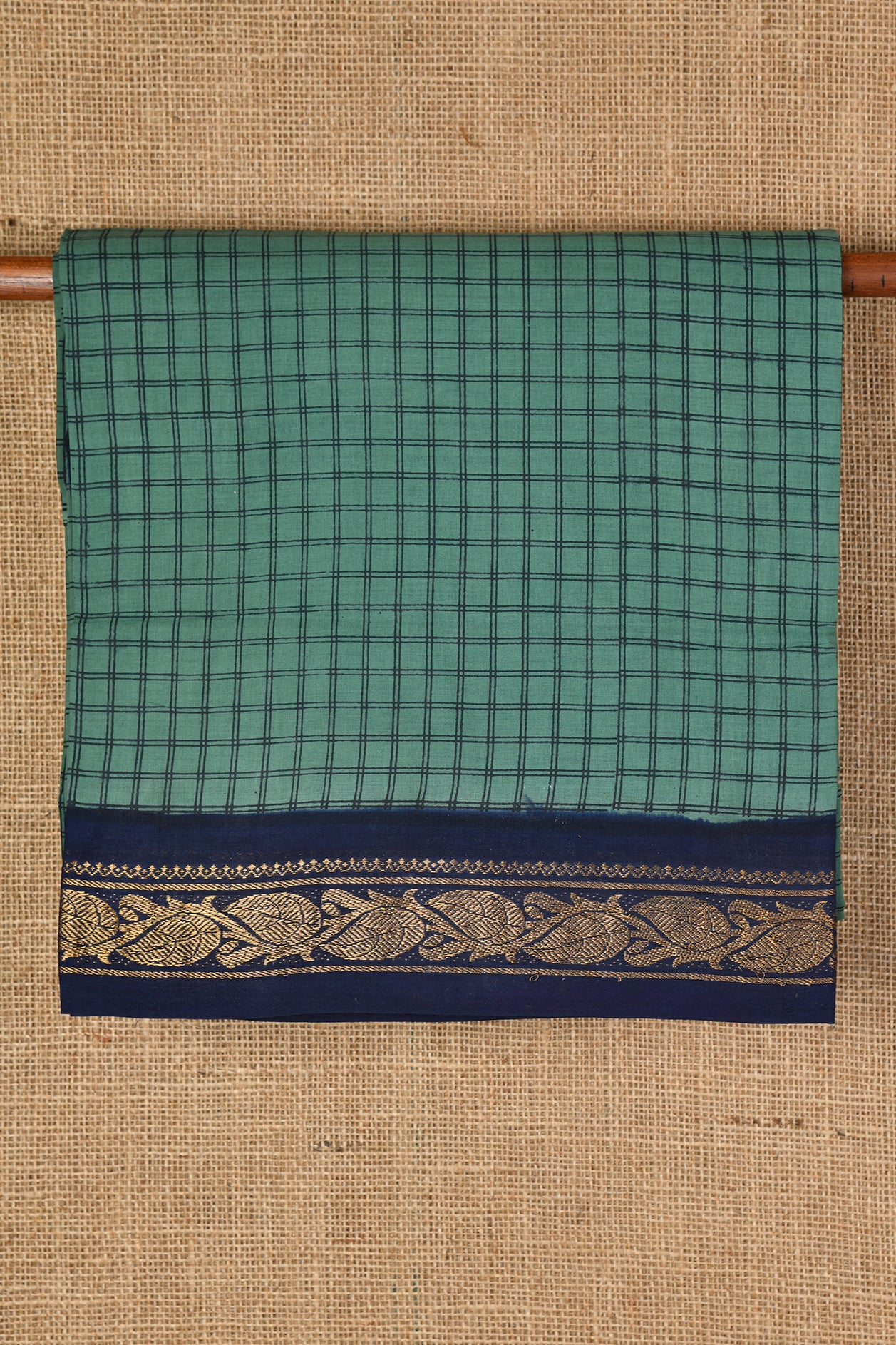  Checked Light Teal Green Sungudi Cotton Saree 